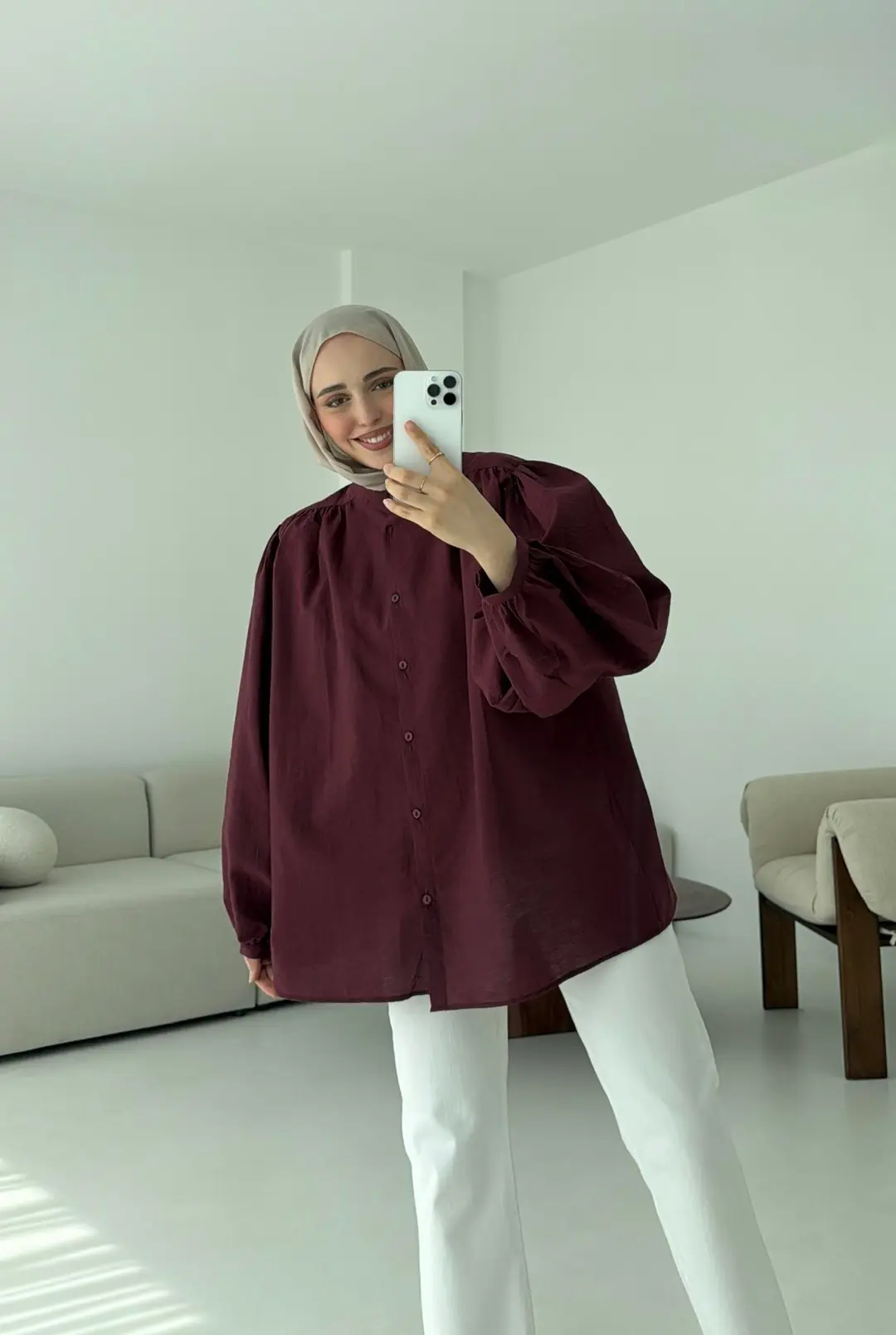 Risa Balon Kol Gömlek Bordo