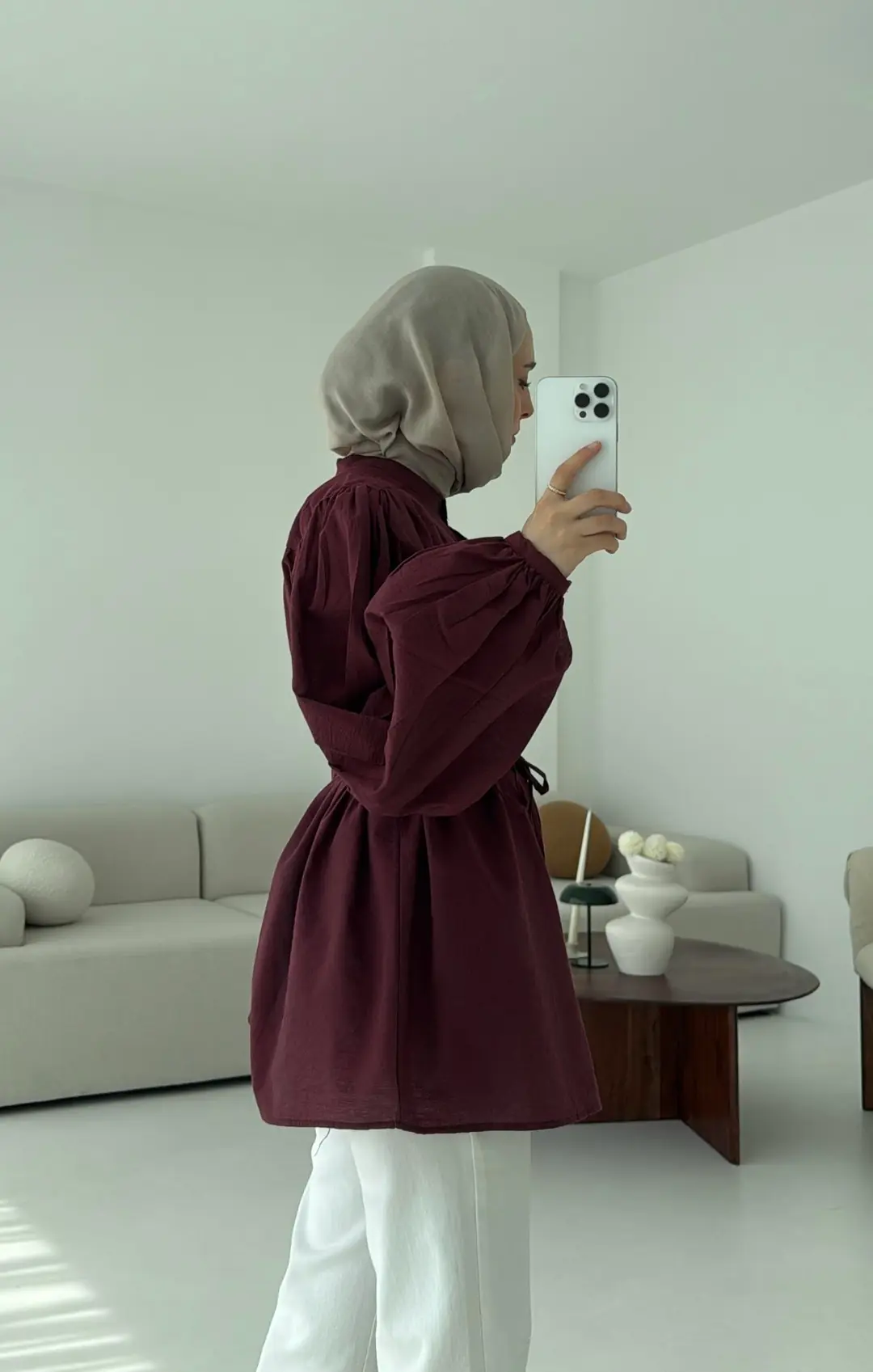 Risa Balon Kol Gömlek Bordo - Görsel 5