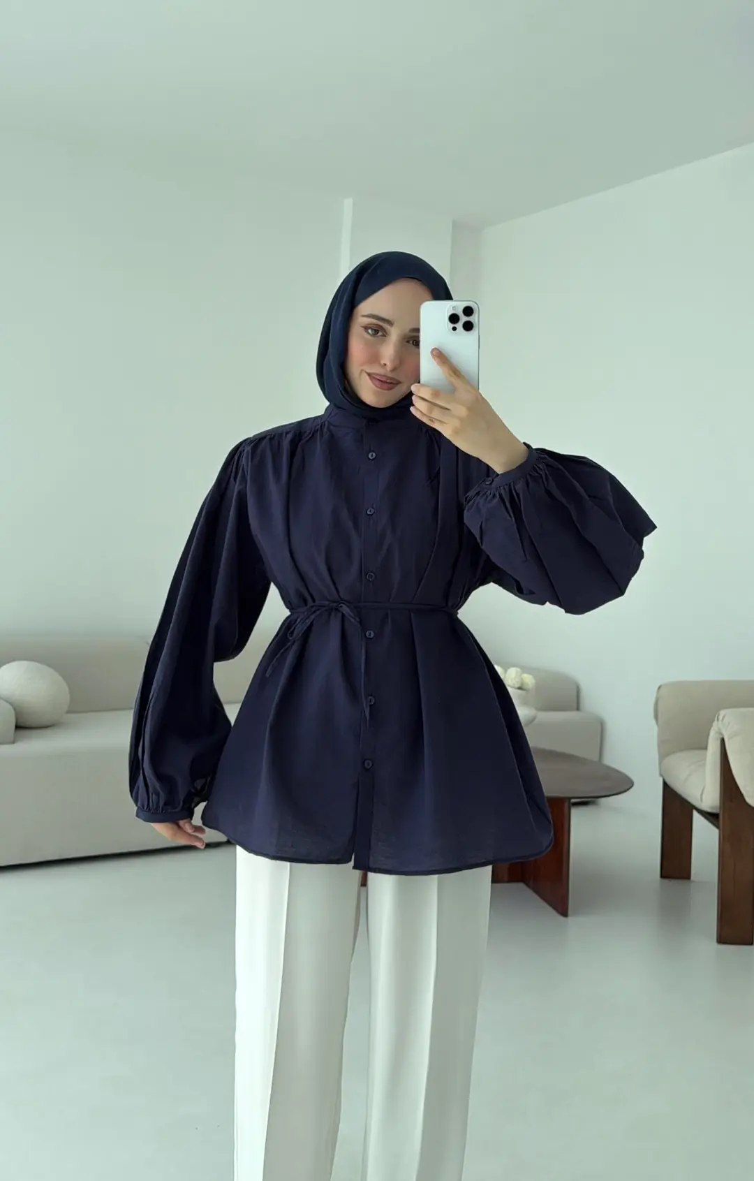 Risa Balon Kol Gömlek Lacivert - Görsel 2