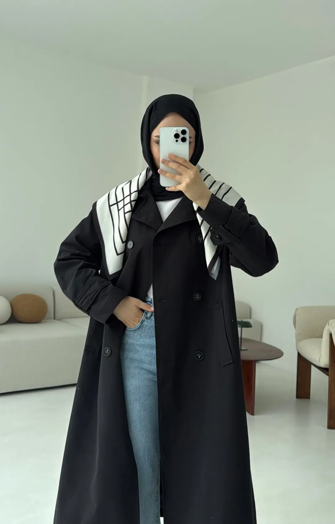 Şal Detay Trençkot Siyah - Görsel 2