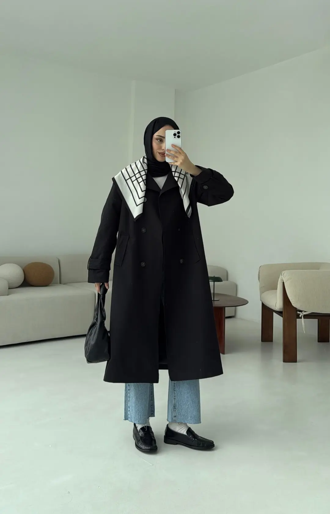 Şal Detay Trençkot Siyah - Görsel 3