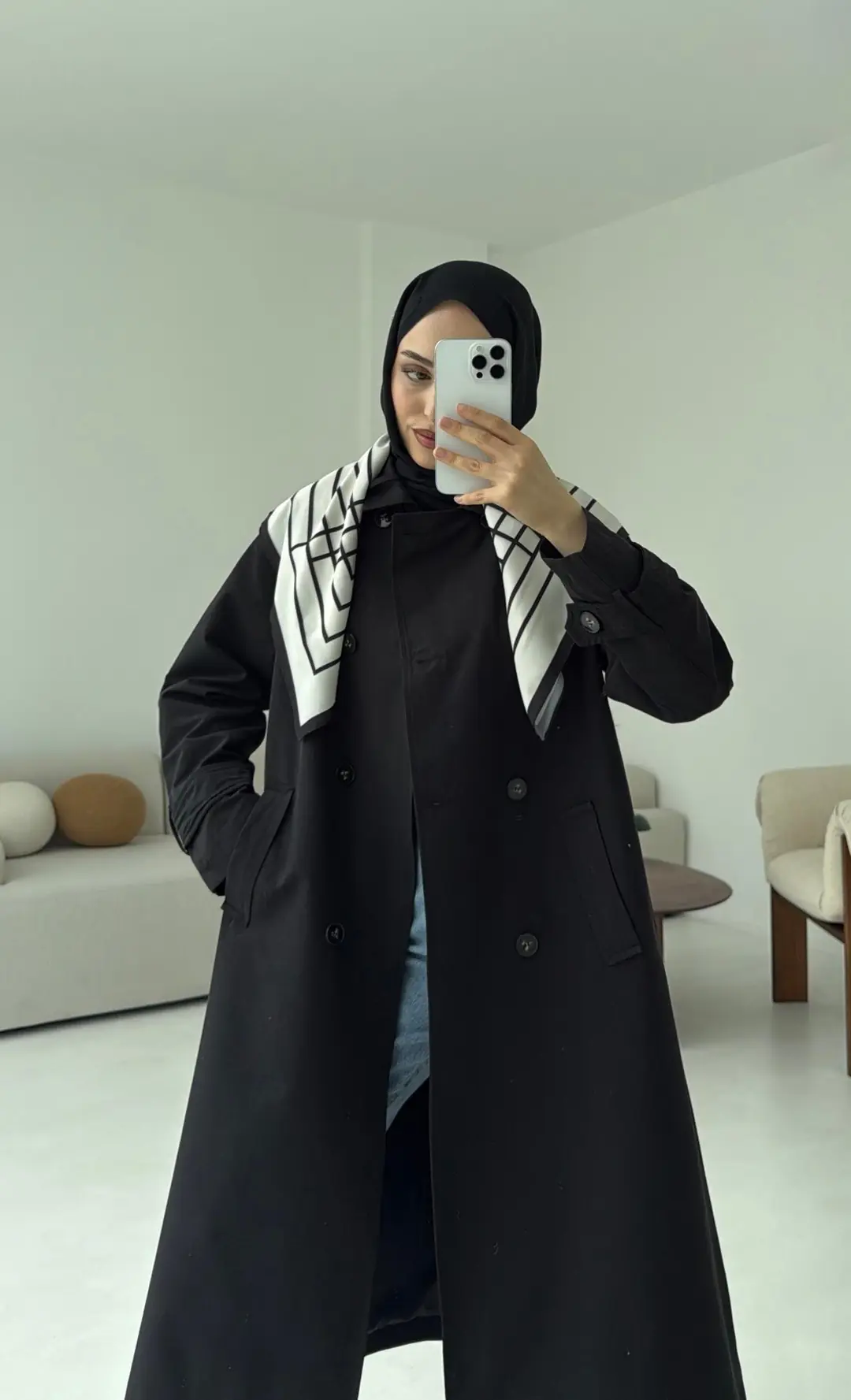 Şal Detay Trençkot Siyah - Görsel 4