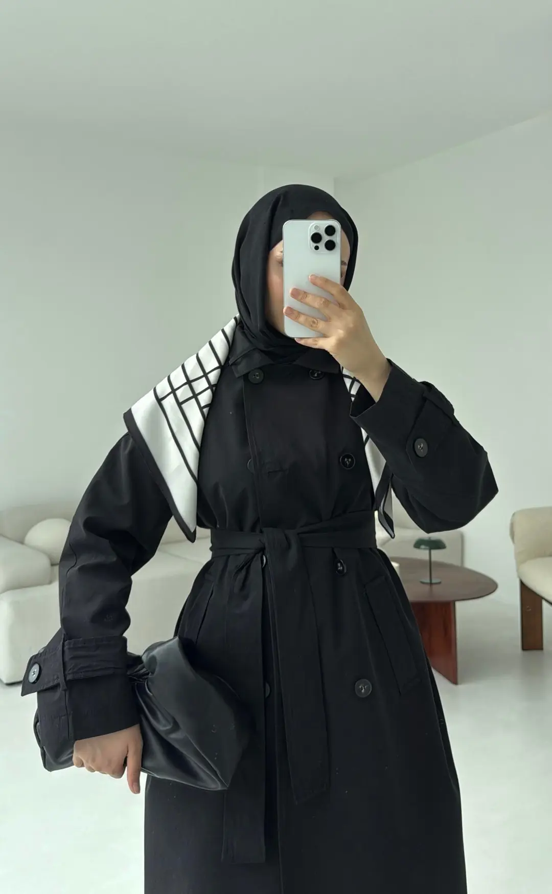 Şal Detay Trençkot Siyah - Görsel 5