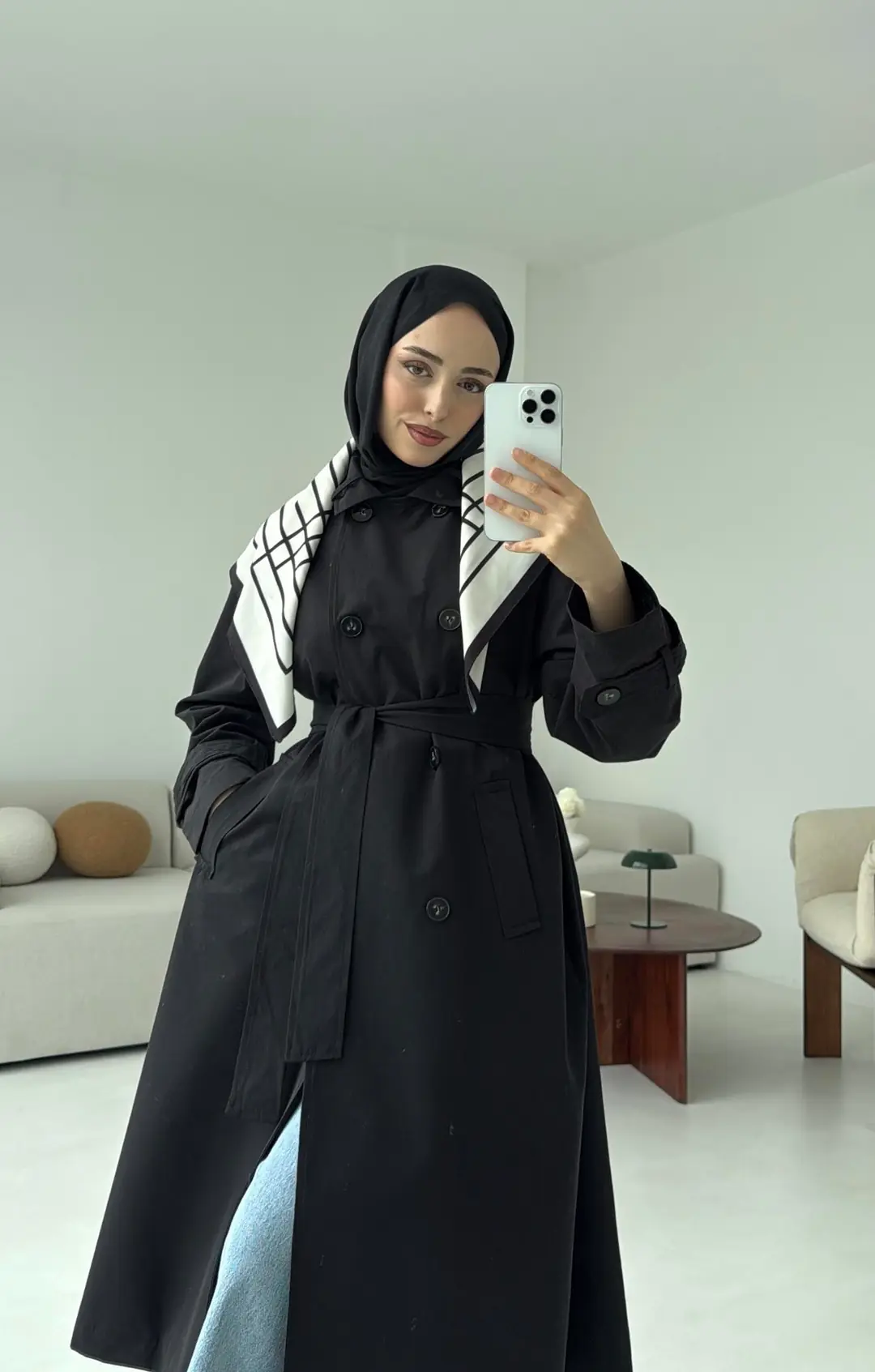 Şal Detay Trençkot Siyah - Görsel 8