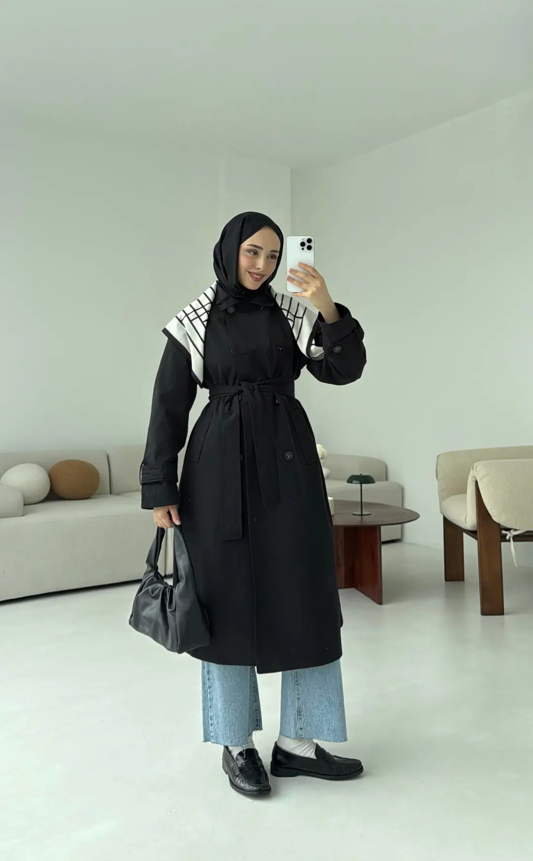 Şal Detay Trençkot Siyah - Görsel 9