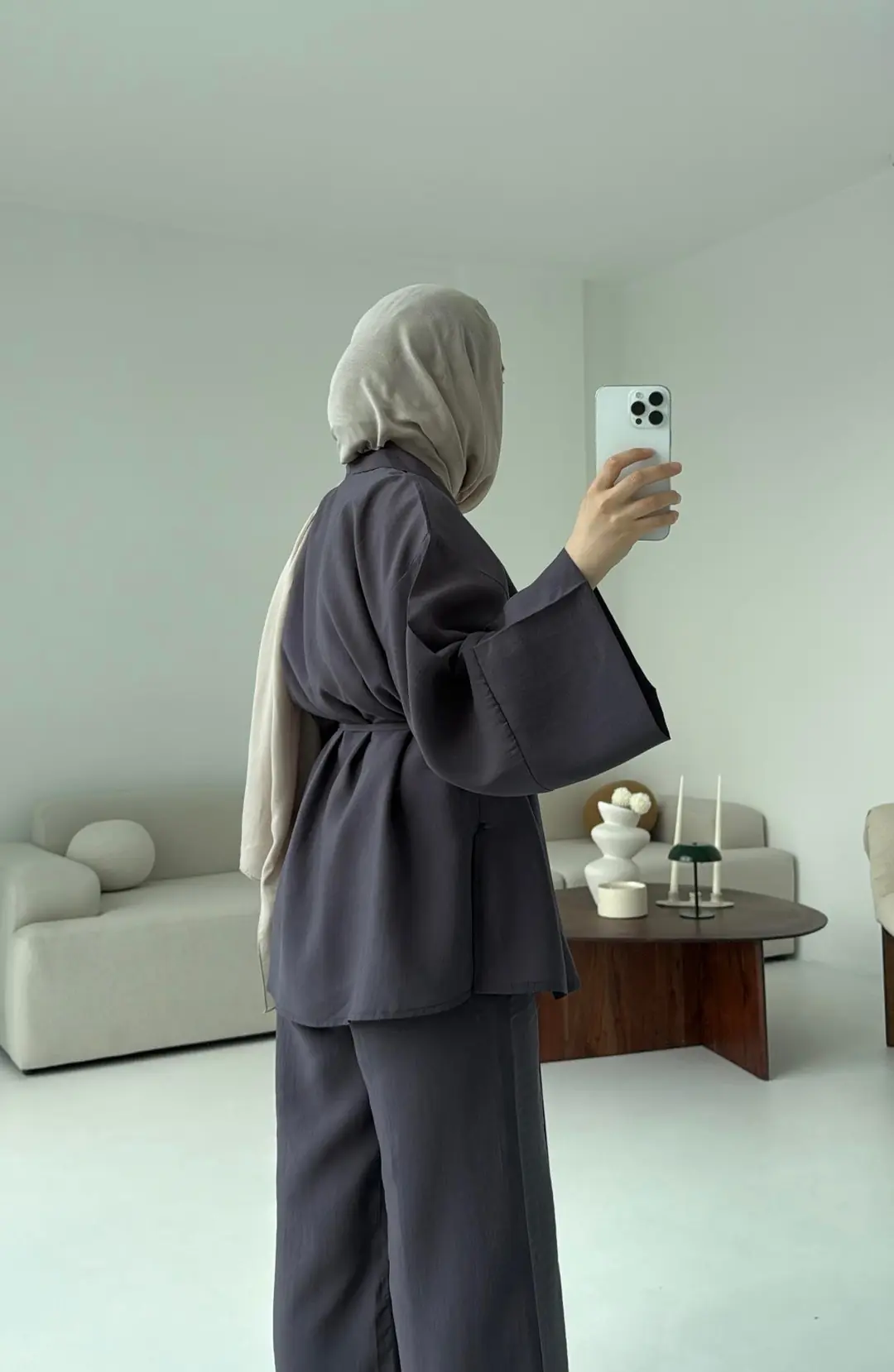 Şal Yaka Düğmeli Takım Antrasit - Görsel 3