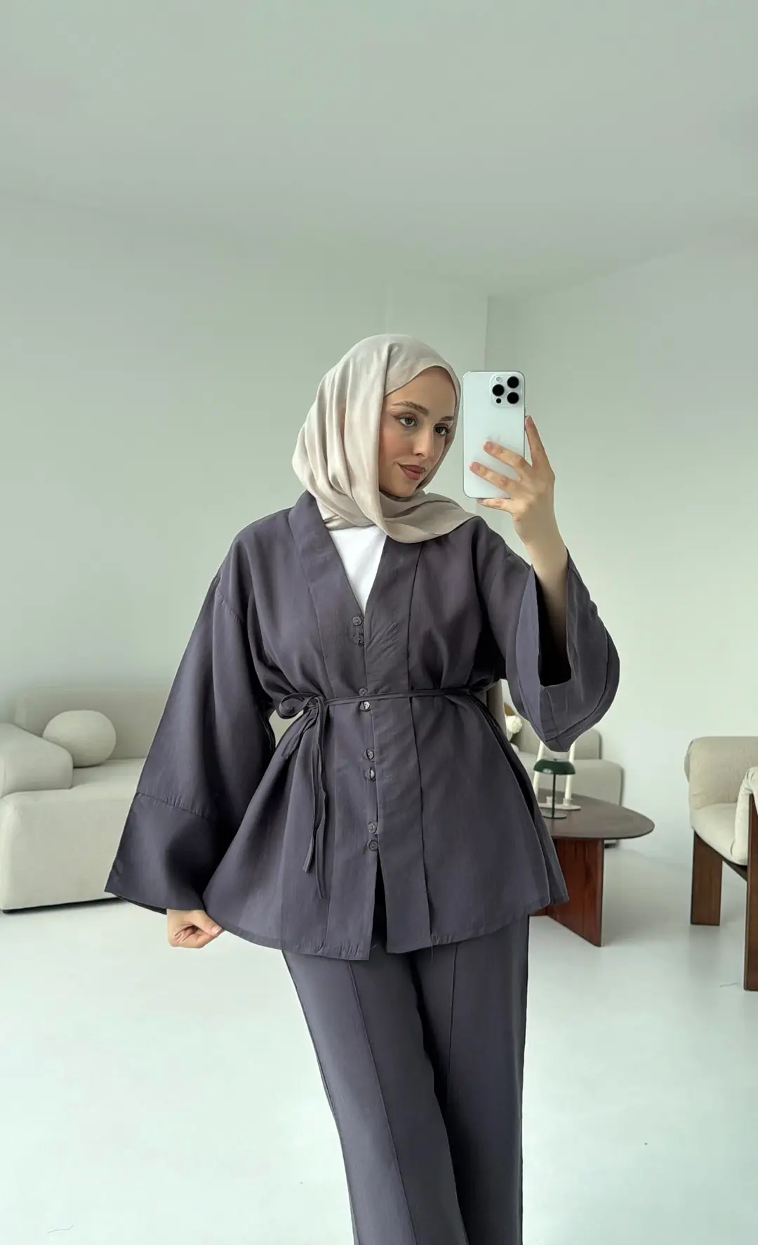 Şal Yaka Düğmeli Takım Antrasit - Görsel 4