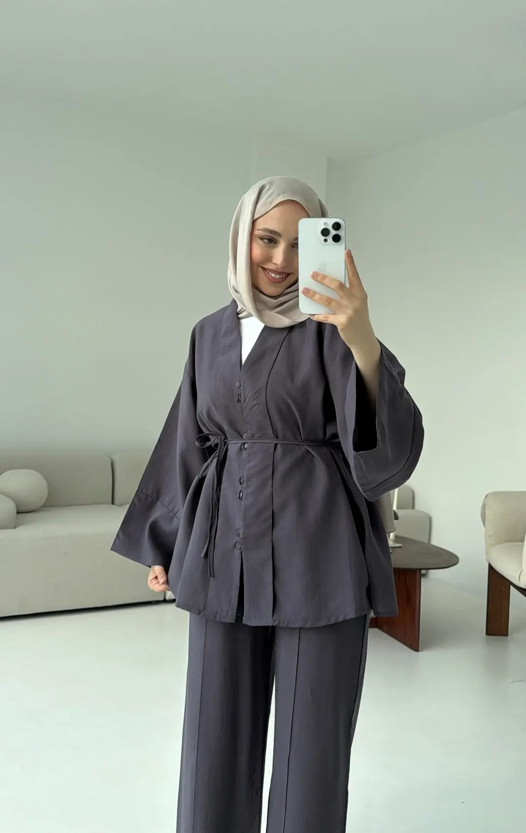 Şal Yaka Düğmeli Takım Antrasit - Görsel 5