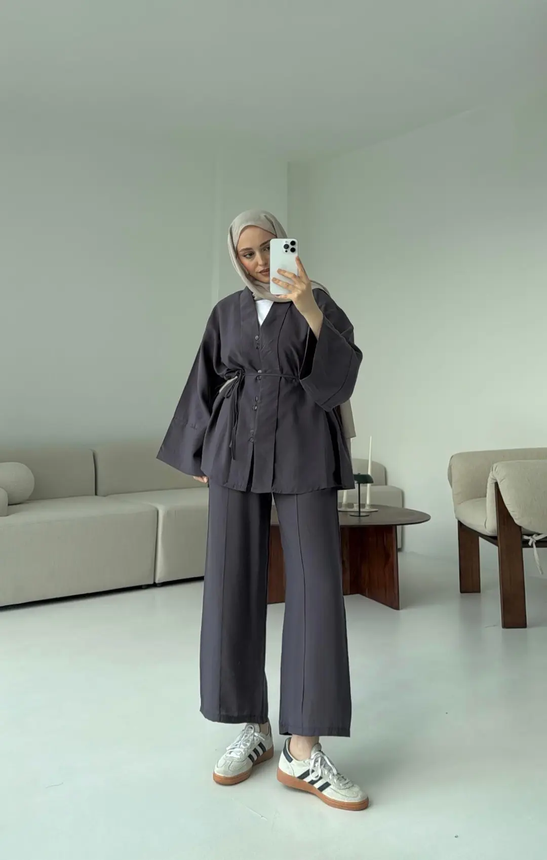 Şal Yaka Düğmeli Takım Antrasit - Görsel 6