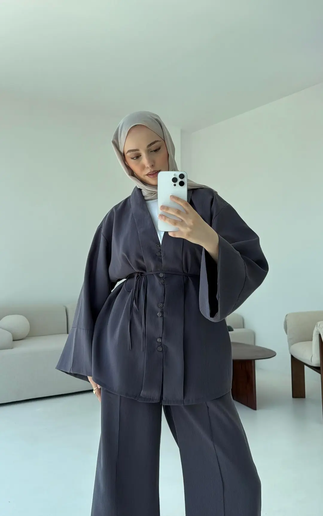 Şal Yaka Düğmeli Takım Antrasit - Görsel 6