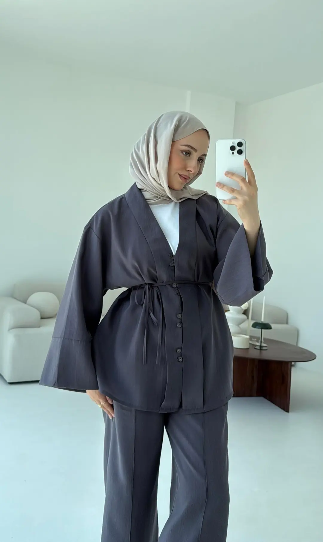 Şal Yaka Düğmeli Takım Antrasit - Görsel 7