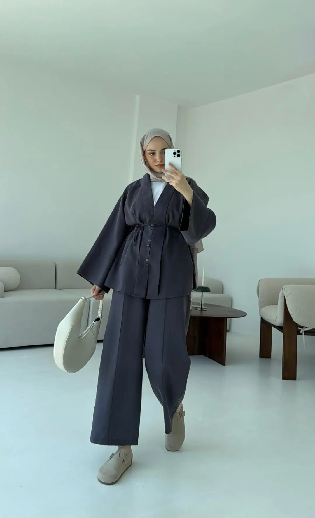 Şal Yaka Düğmeli Takım Antrasit - Görsel 9