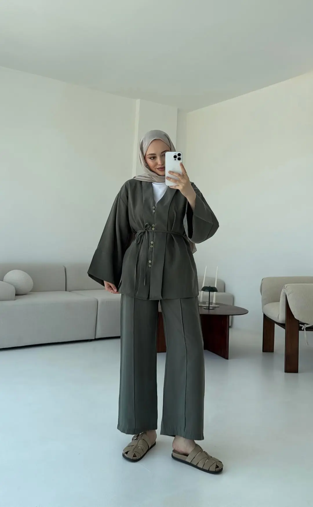 Şal Yaka Düğmeli Takım Haki - Görsel 3