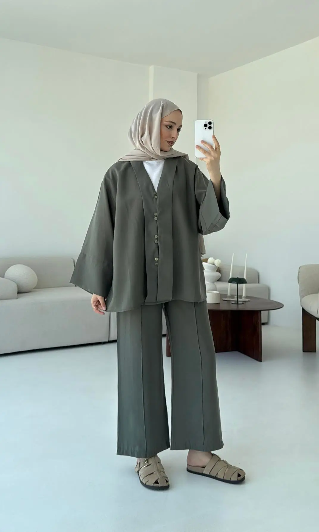 Şal Yaka Düğmeli Takım Haki - Görsel 8