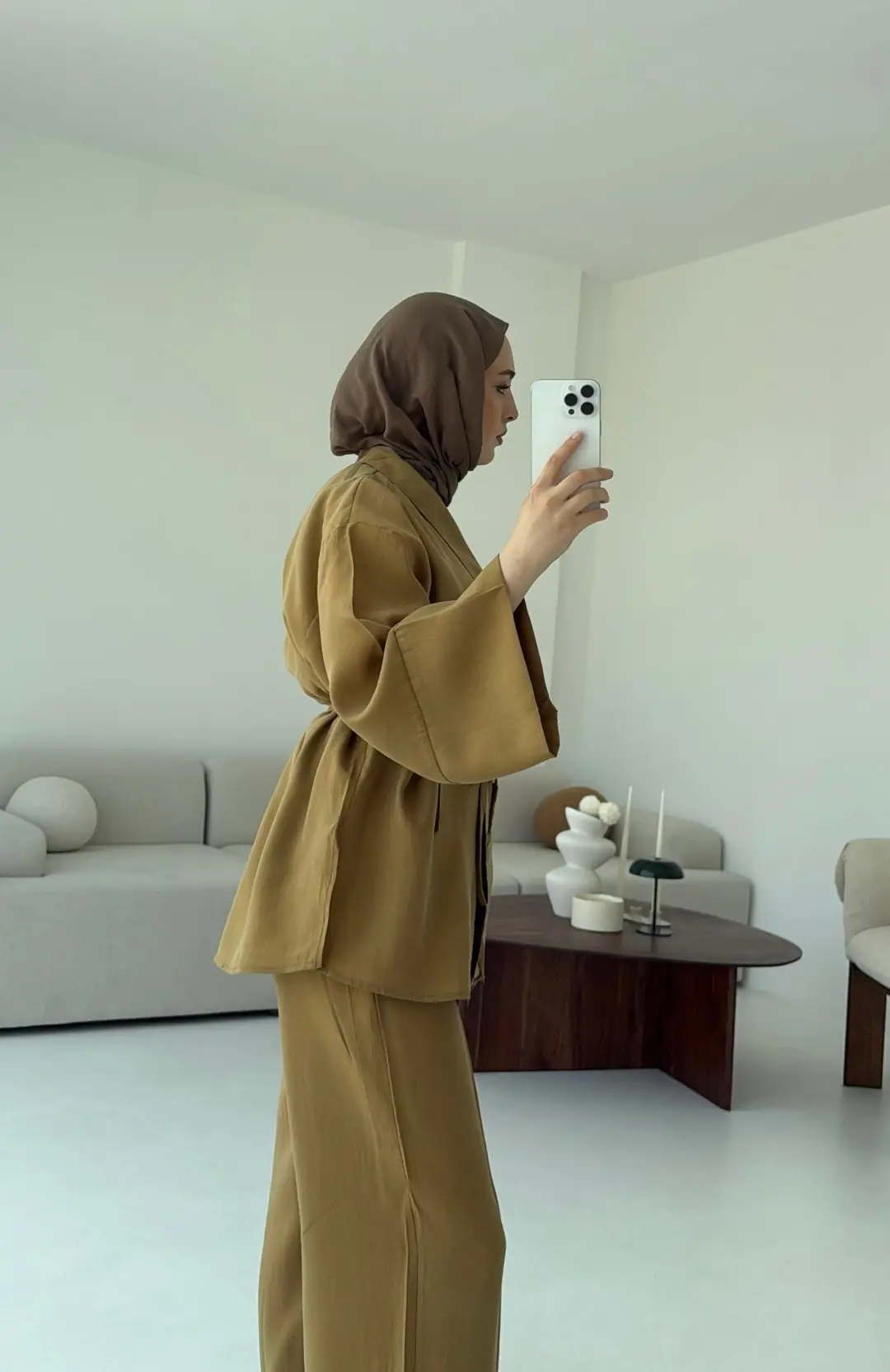 Şal Yaka Düğmeli Takım Hardal - Görsel 8