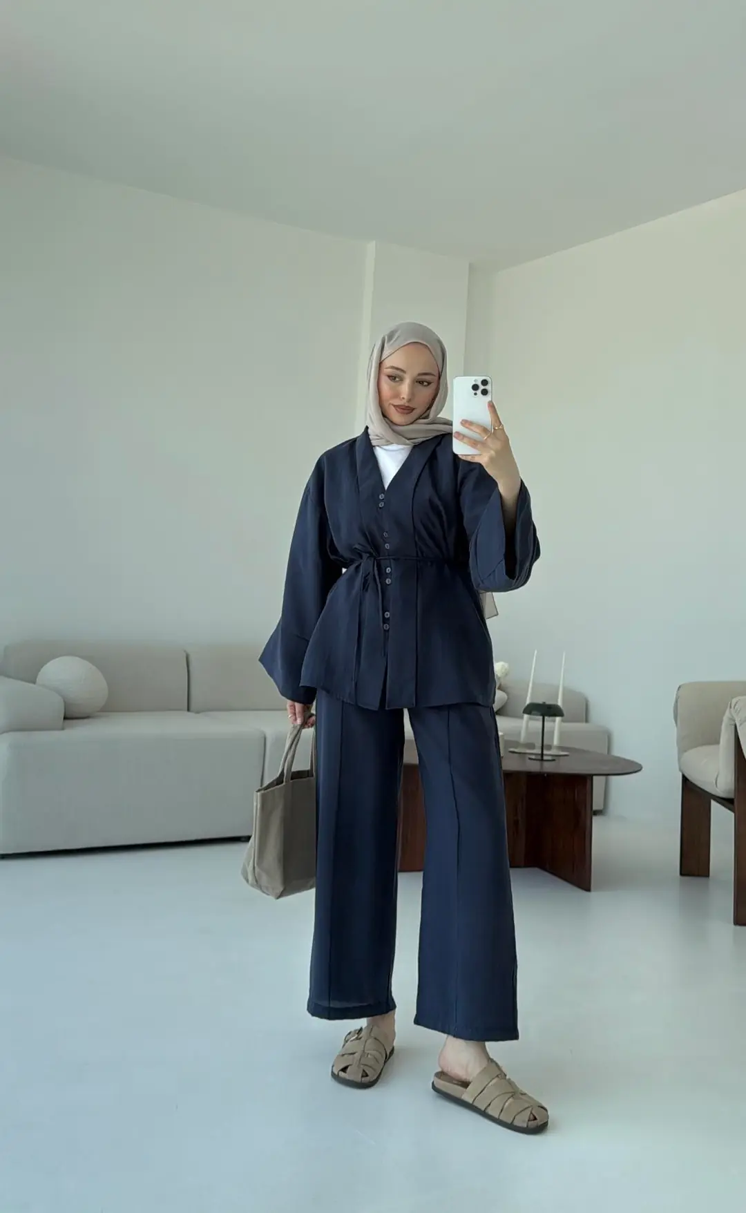 Şal Yaka Düğmeli Takım Lacivert - Görsel 3