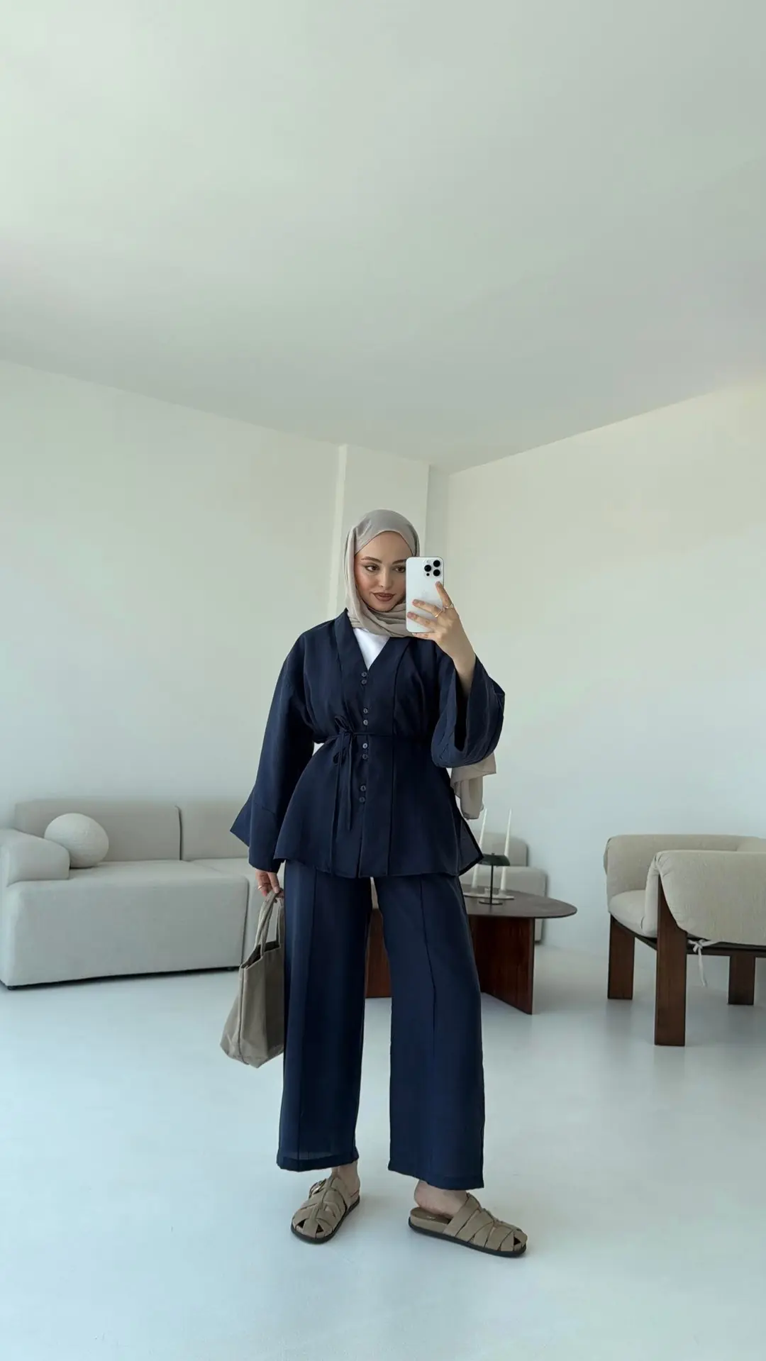 Şal Yaka Düğmeli Takım Lacivert - Görsel 7