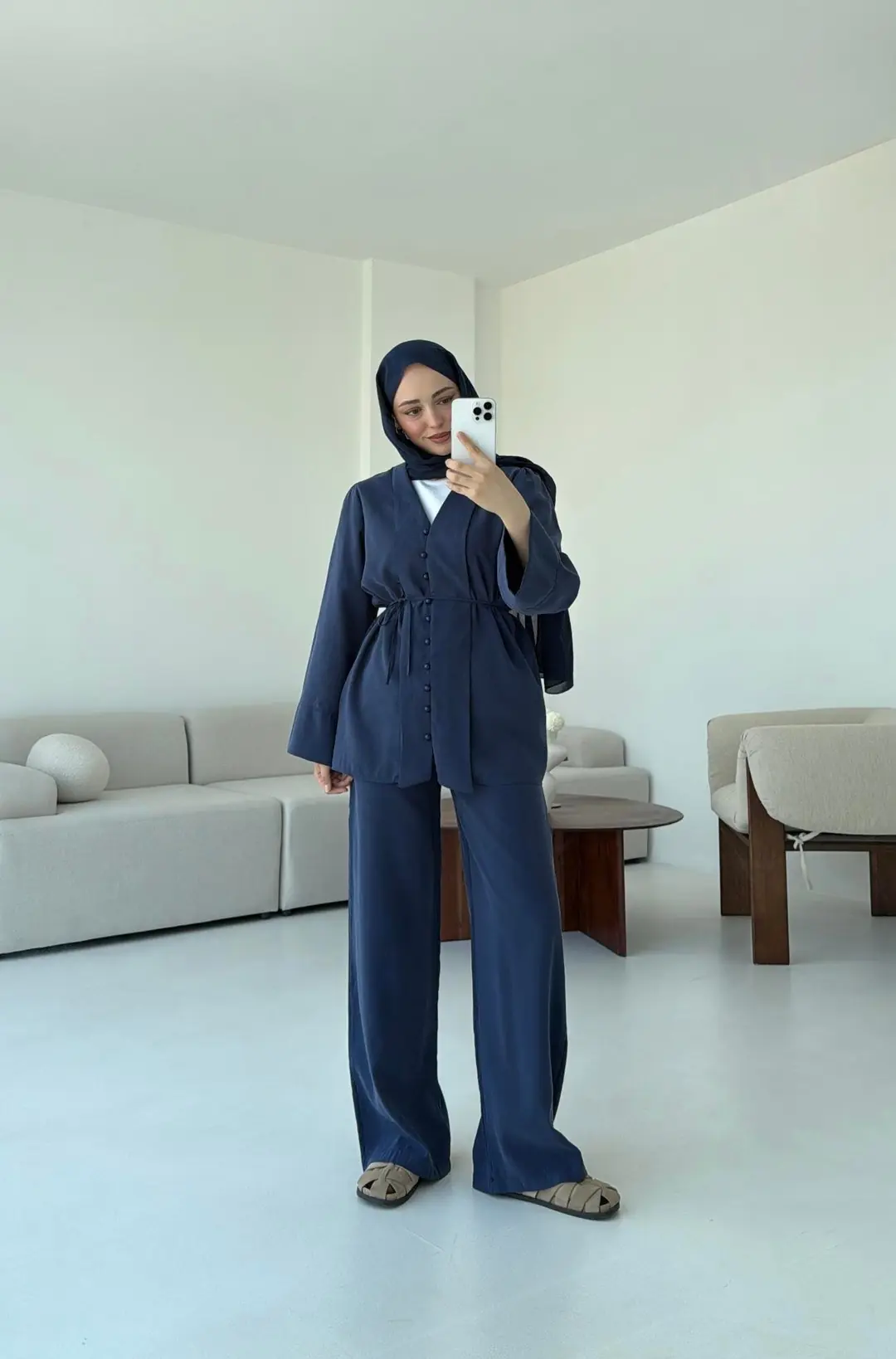 Şal Yaka Düğmeli Takım Lacivert - Görsel 7