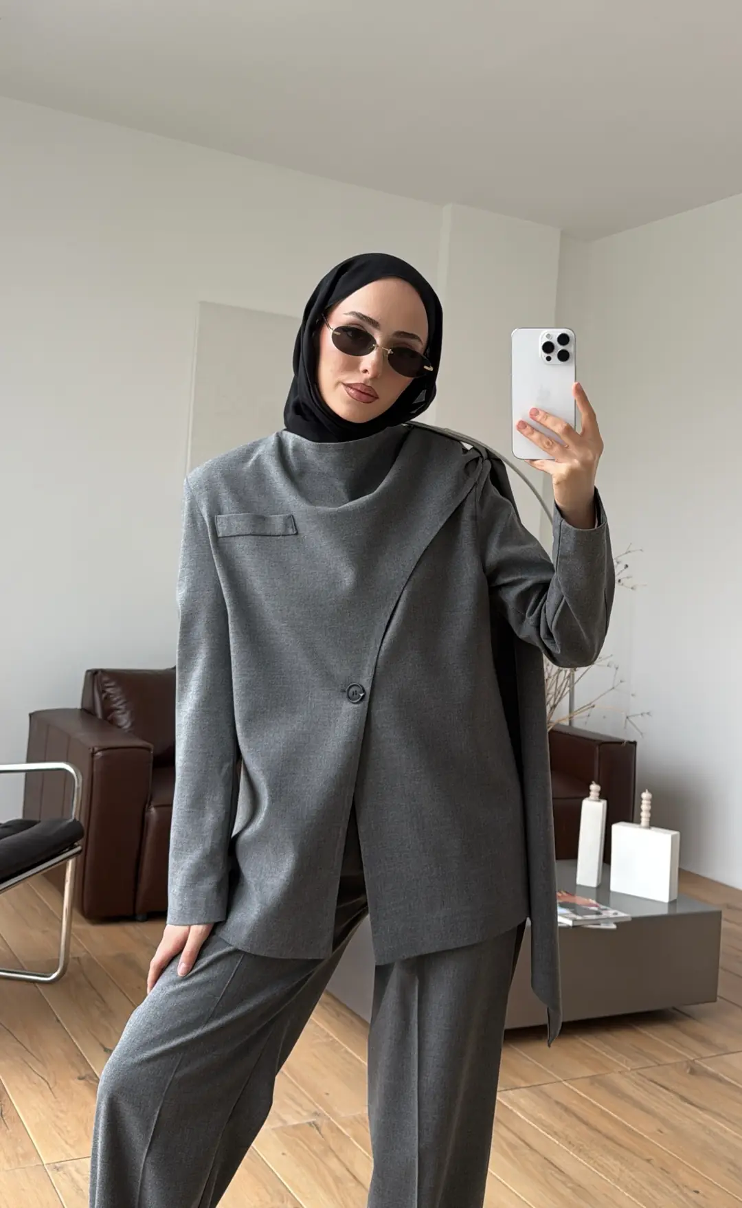 Şallı Ceket Takım Koyu Gri - Görsel 4