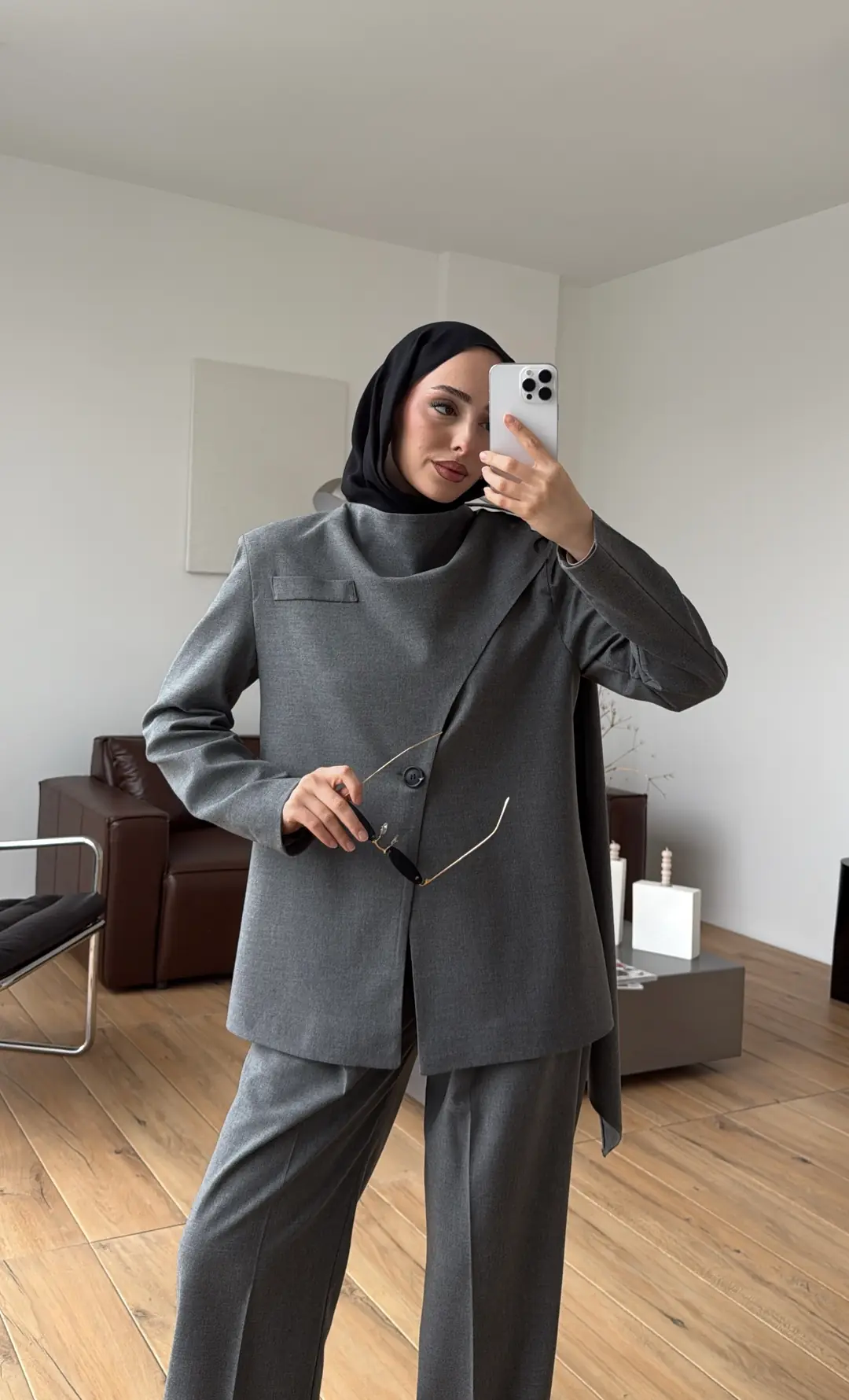 Şallı Ceket Takım Koyu Gri - Görsel 6