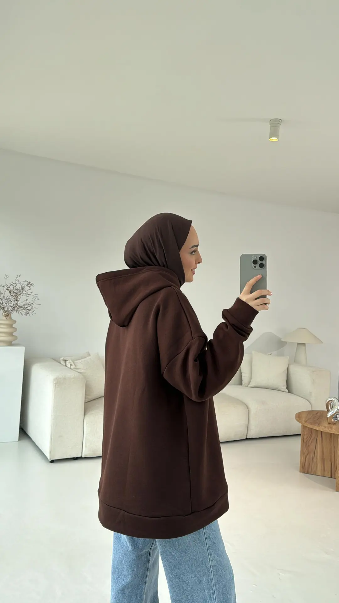 Şardonlu Oversize Kahve Sweatshirt