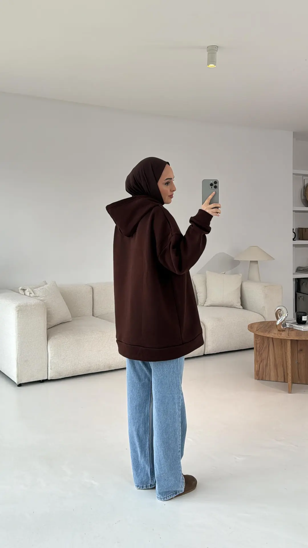 Şardonlu Oversize Kahve Sweatshirt - Görsel 3