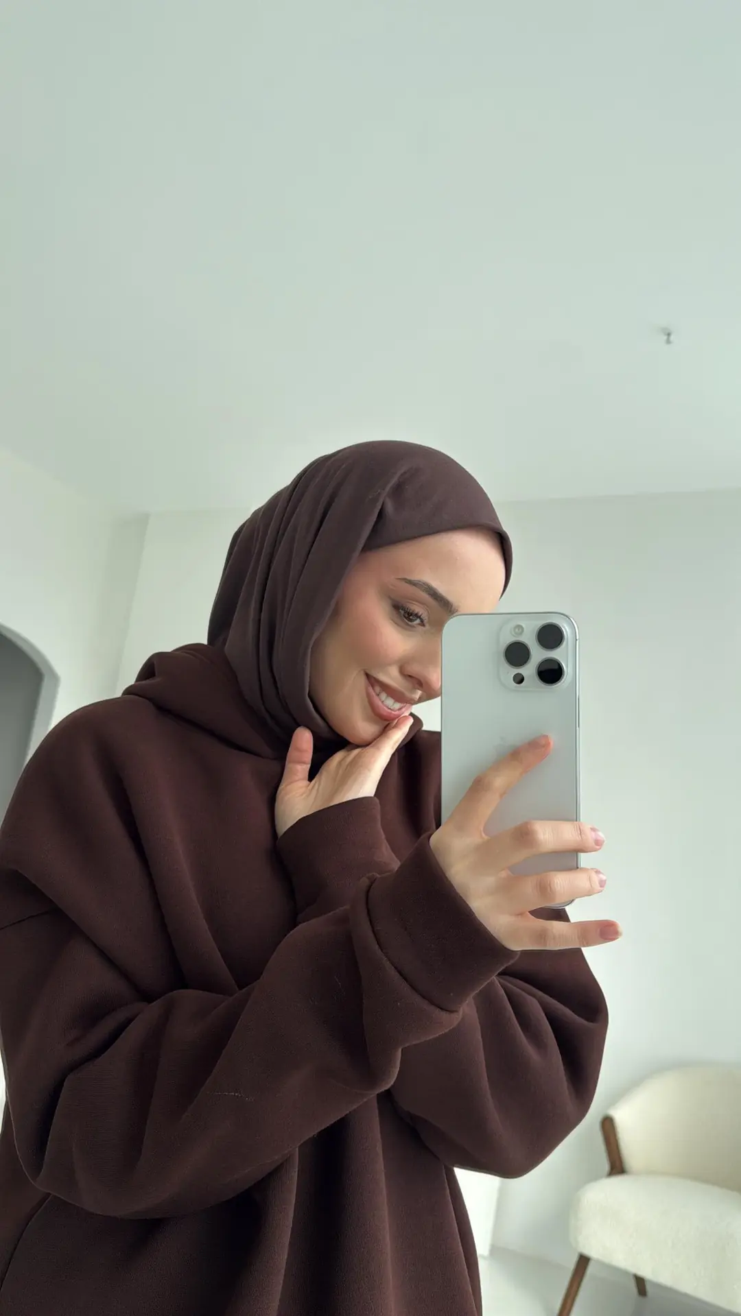 Şardonlu Oversize Kahve Sweatshirt - Görsel 2