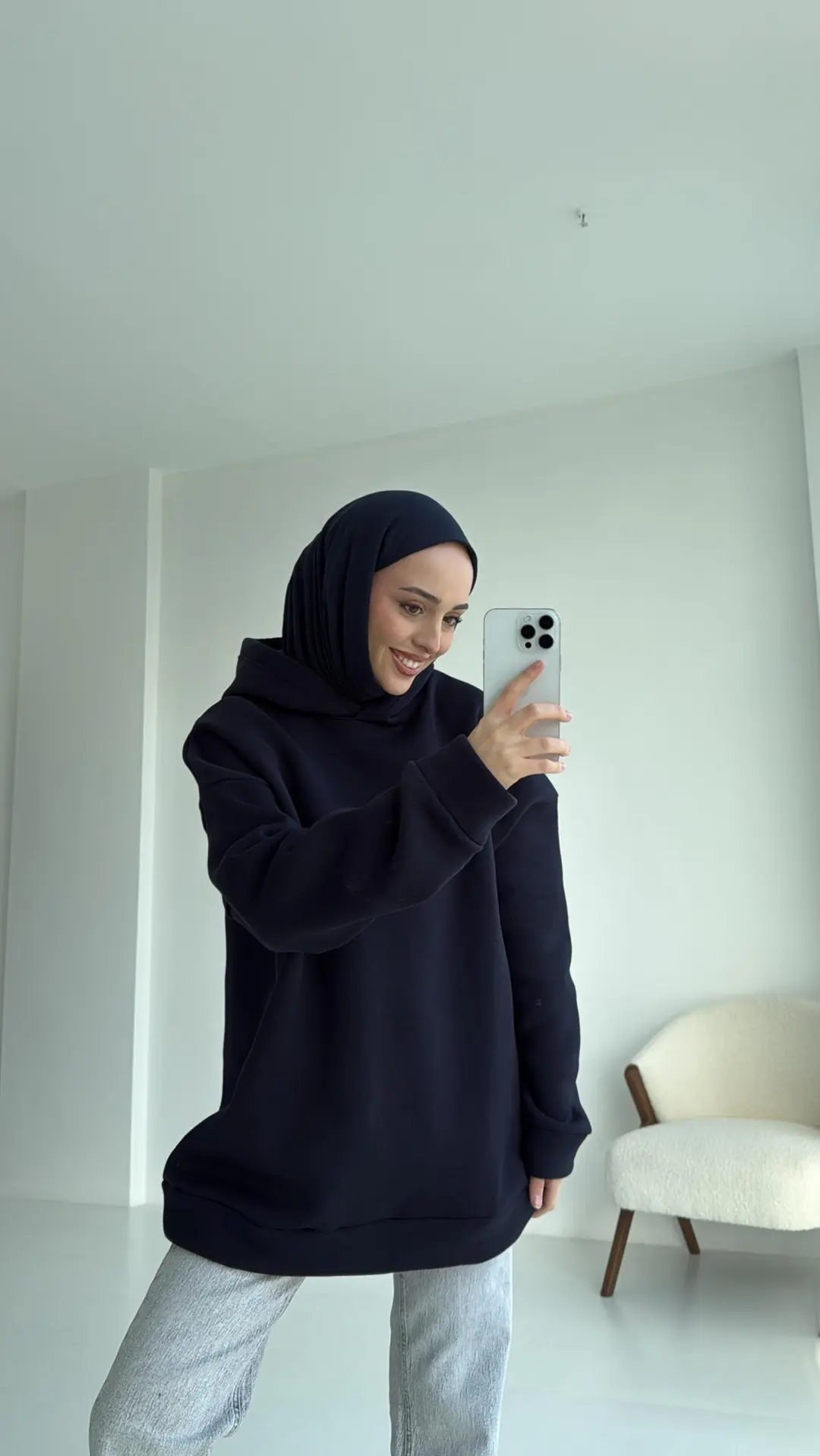 Şardonlu Oversize Lacivert Sweatshirt - Görsel 6