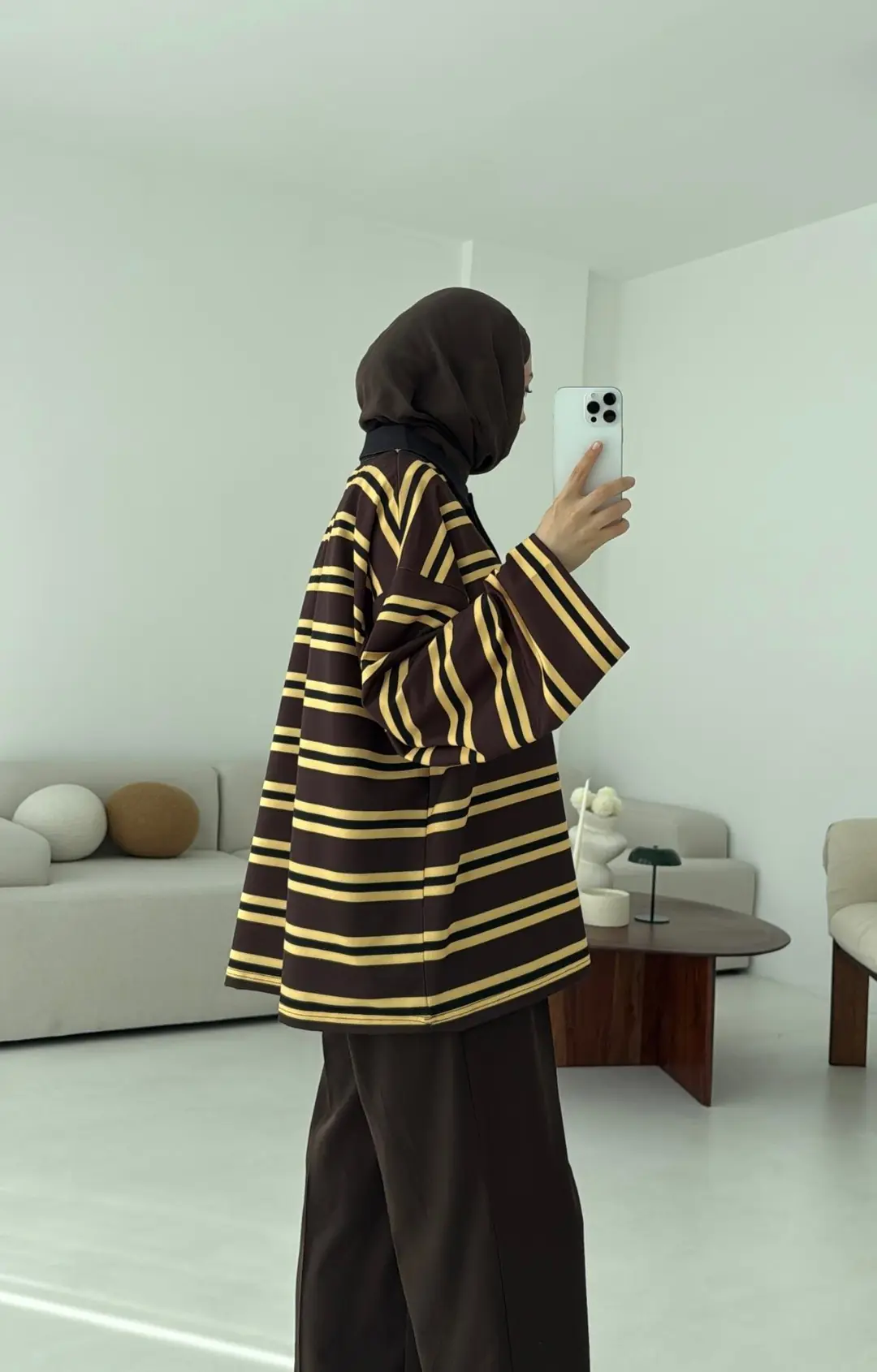 Sarı Çizgili Polo Yaka Sweatshrt