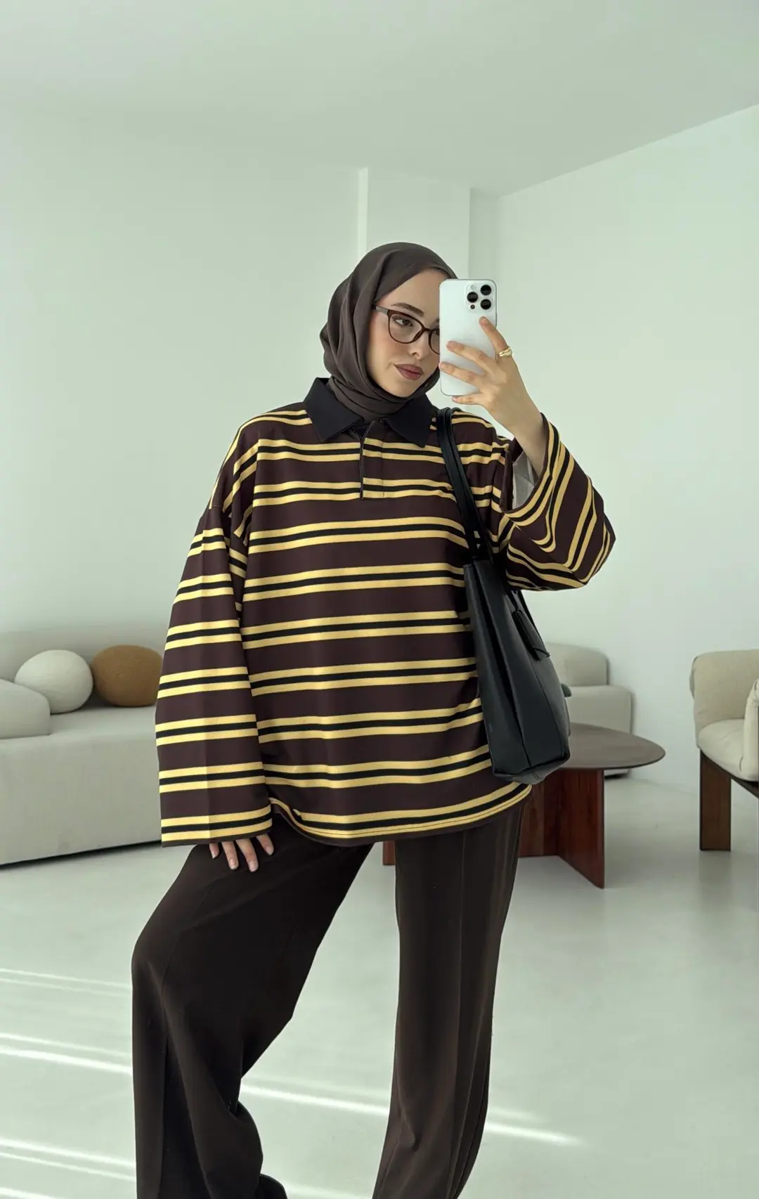 Sarı Çizgili Polo Yaka Sweatshrt - Görsel 8