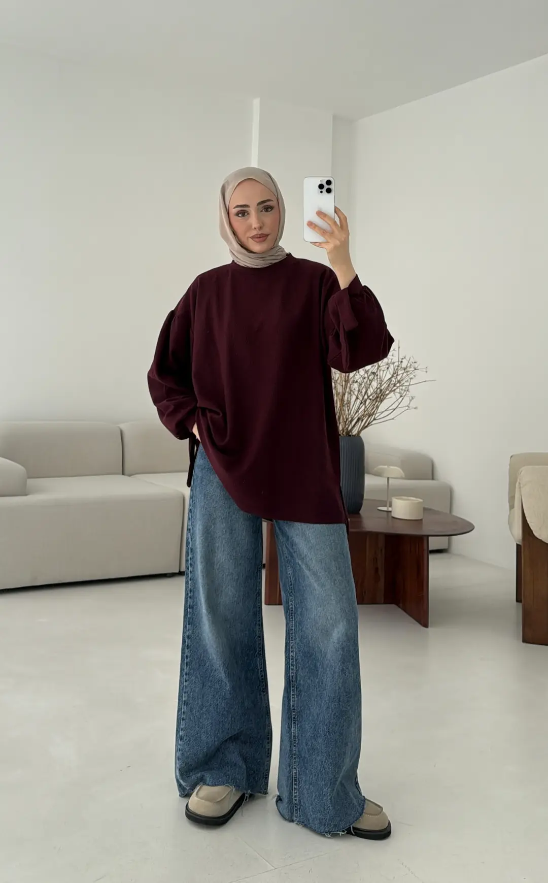 Selanik Balon Kol Bagcıklı Sweat Bordo