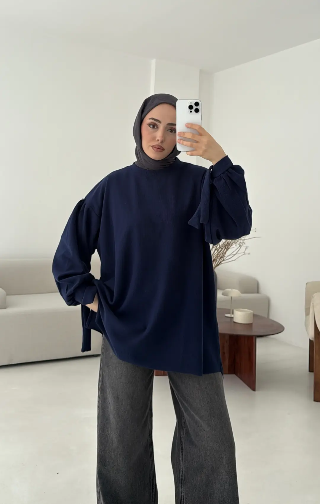 Selanik Balon Kol Bagcıklı Sweat Lacivert - Görsel 2