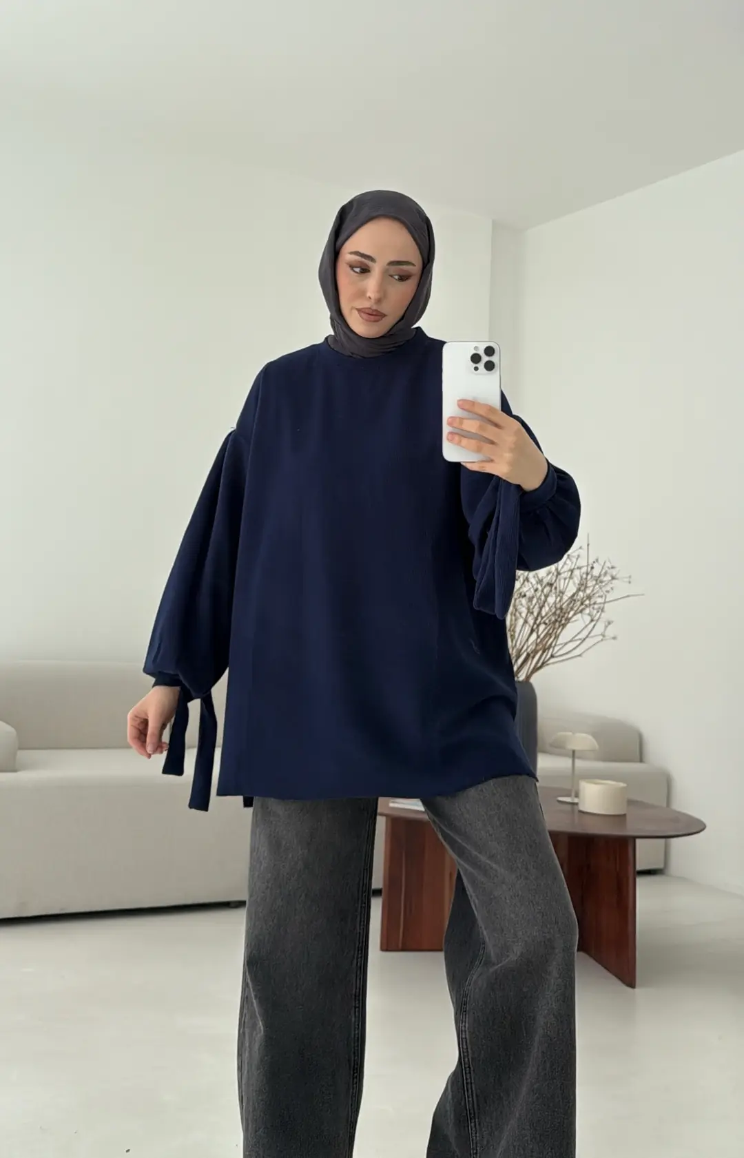 Selanik Balon Kol Bagcıklı Sweat Lacivert - Görsel 5