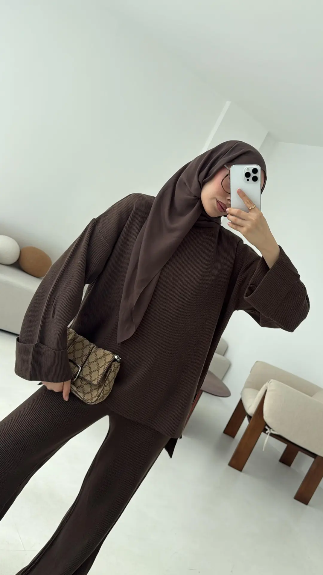 Selanik Triko Pantolon Takım Kahve - Görsel 4