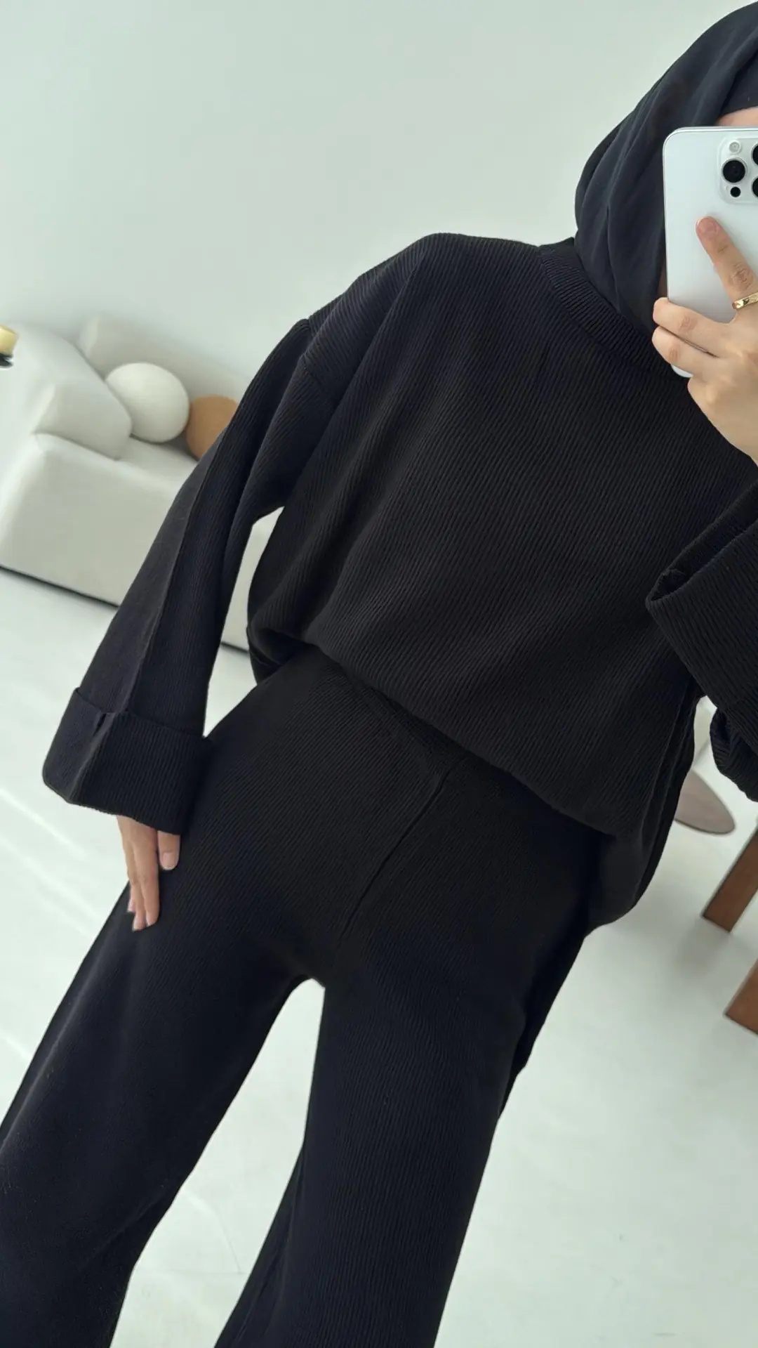 Selanik Triko Pantolon Takım Siyah - Görsel 6