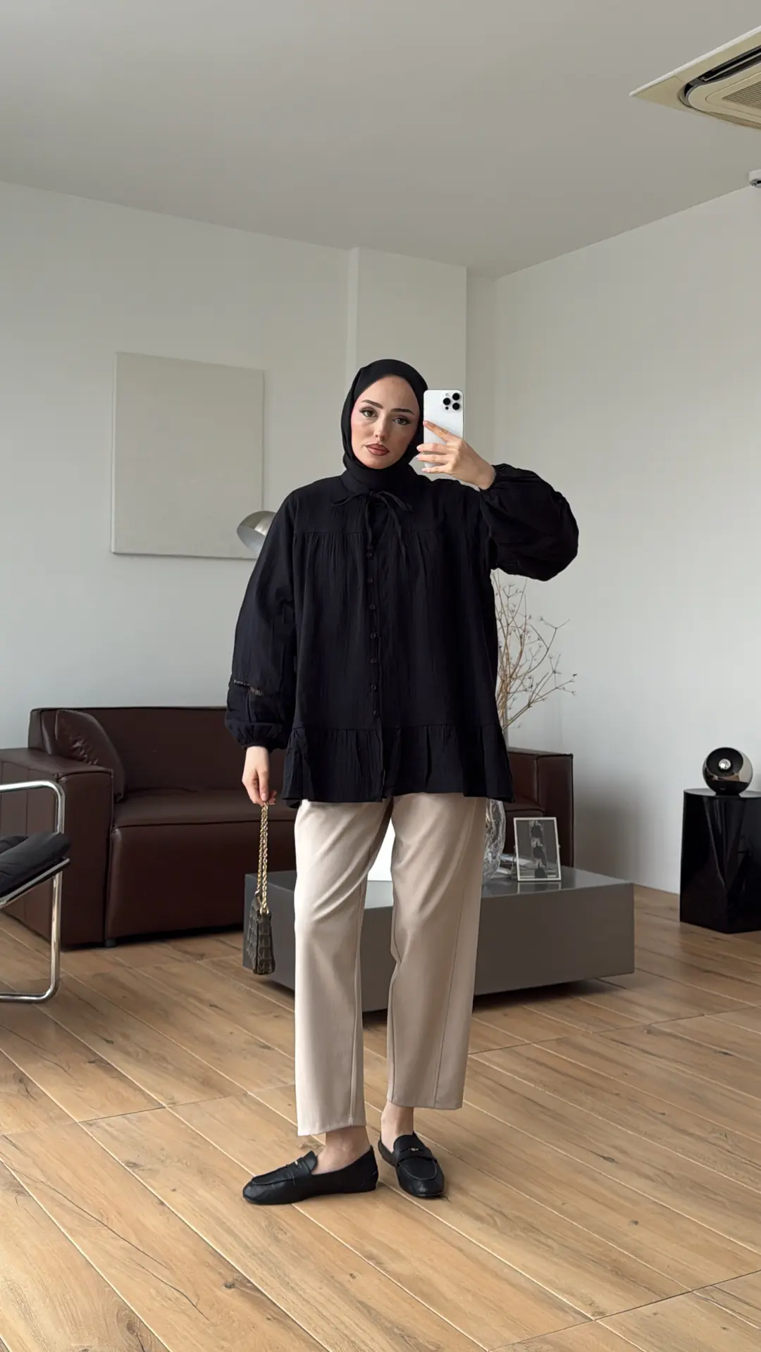 Şerit Detay Muslin Gömlek Siyah - Görsel 3