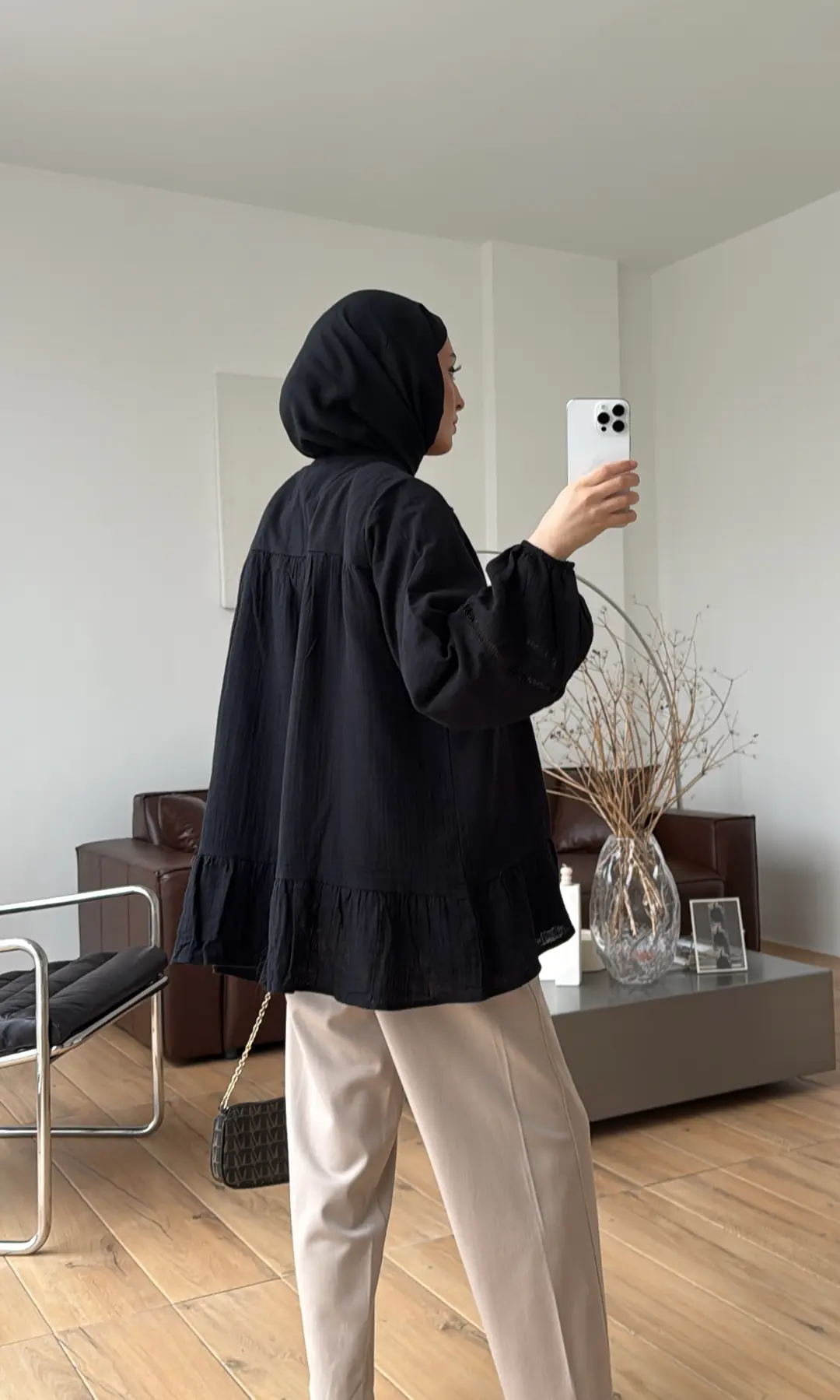 Şerit Detay Muslin Gömlek Siyah - Görsel 5