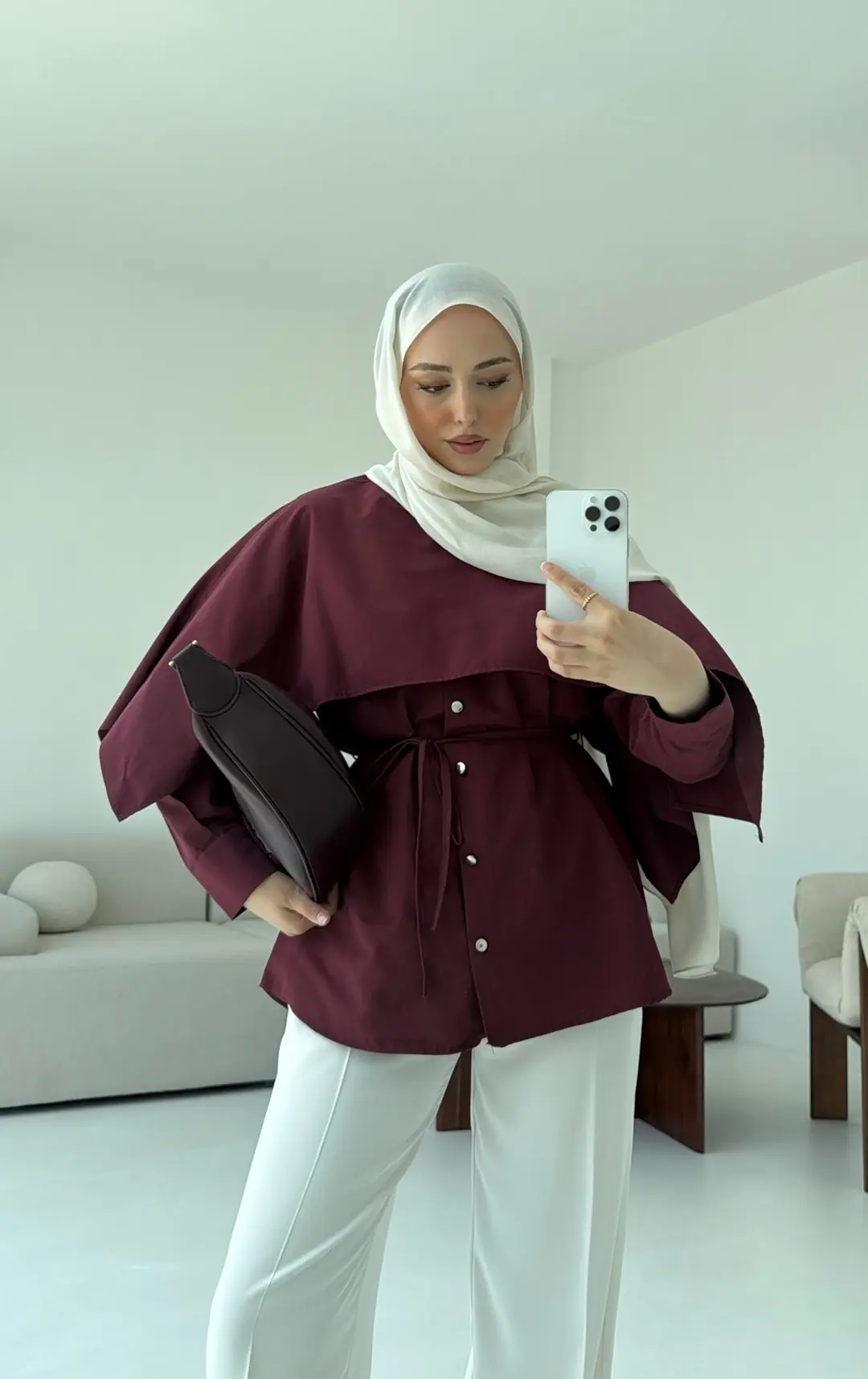 Seyyar Pelerinli Gömlek Bordo - Görsel 3