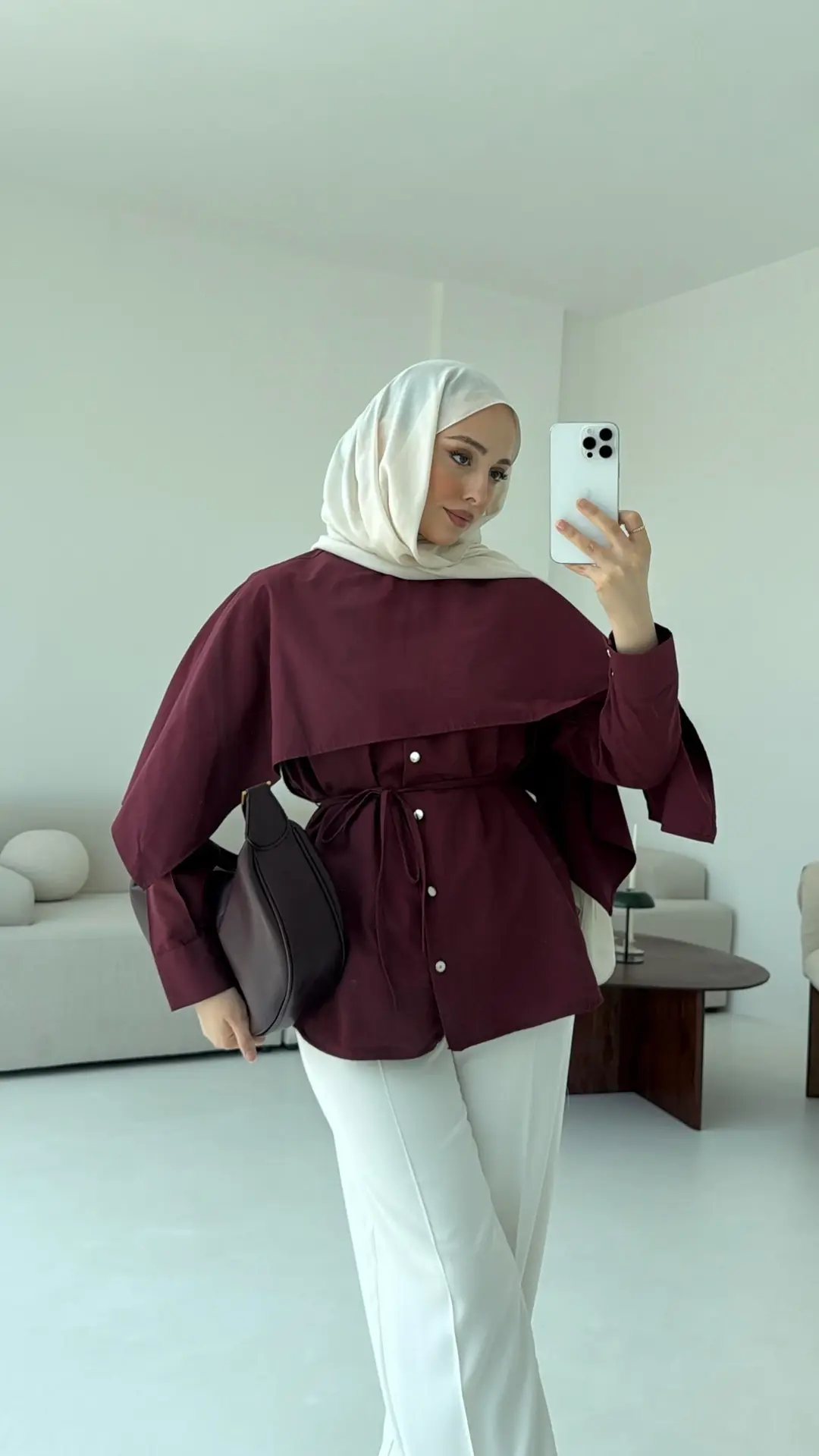 Seyyar Pelerinli Gömlek Bordo - Görsel 4