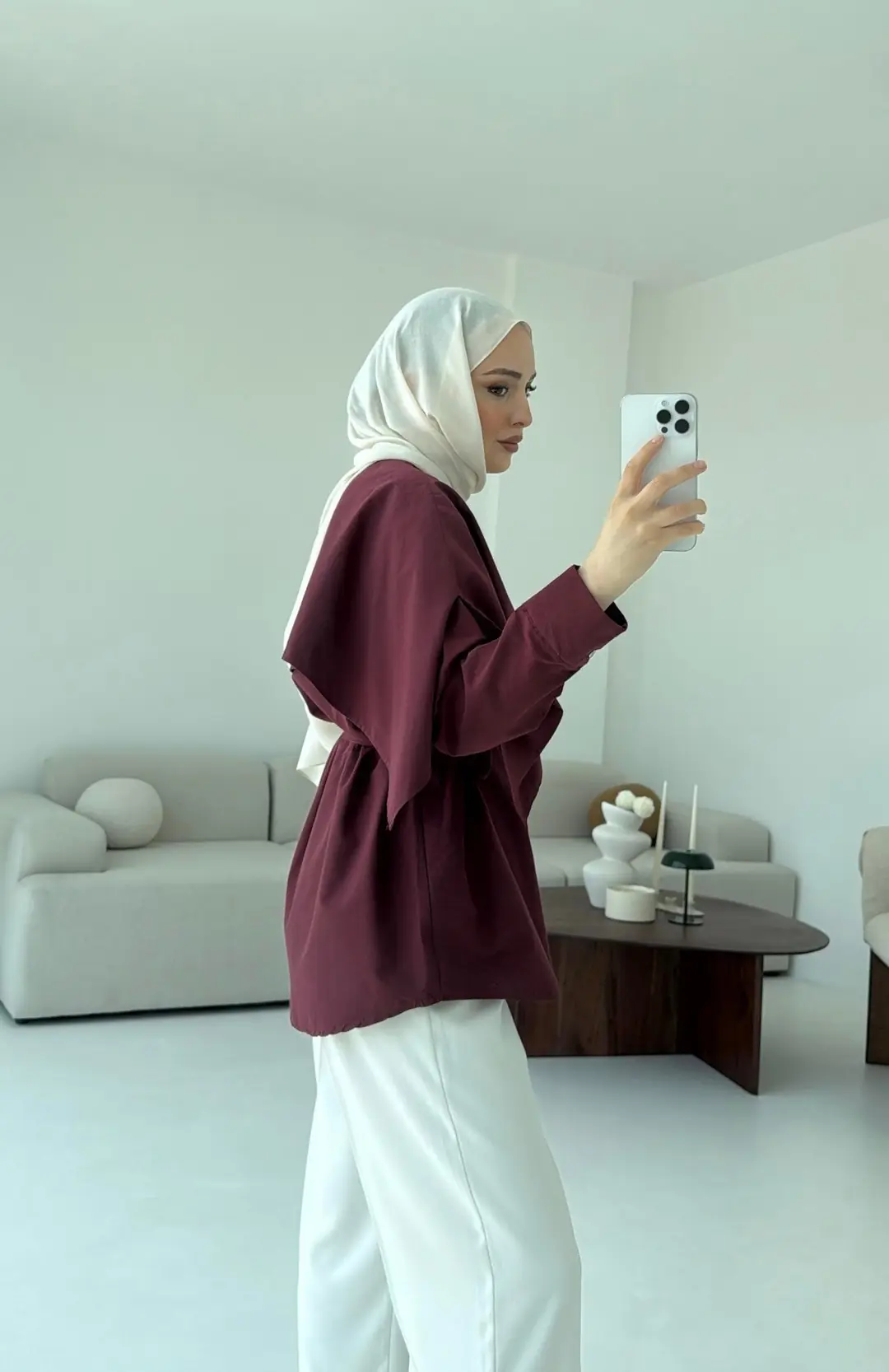 Seyyar Pelerinli Gömlek Bordo - Görsel 6