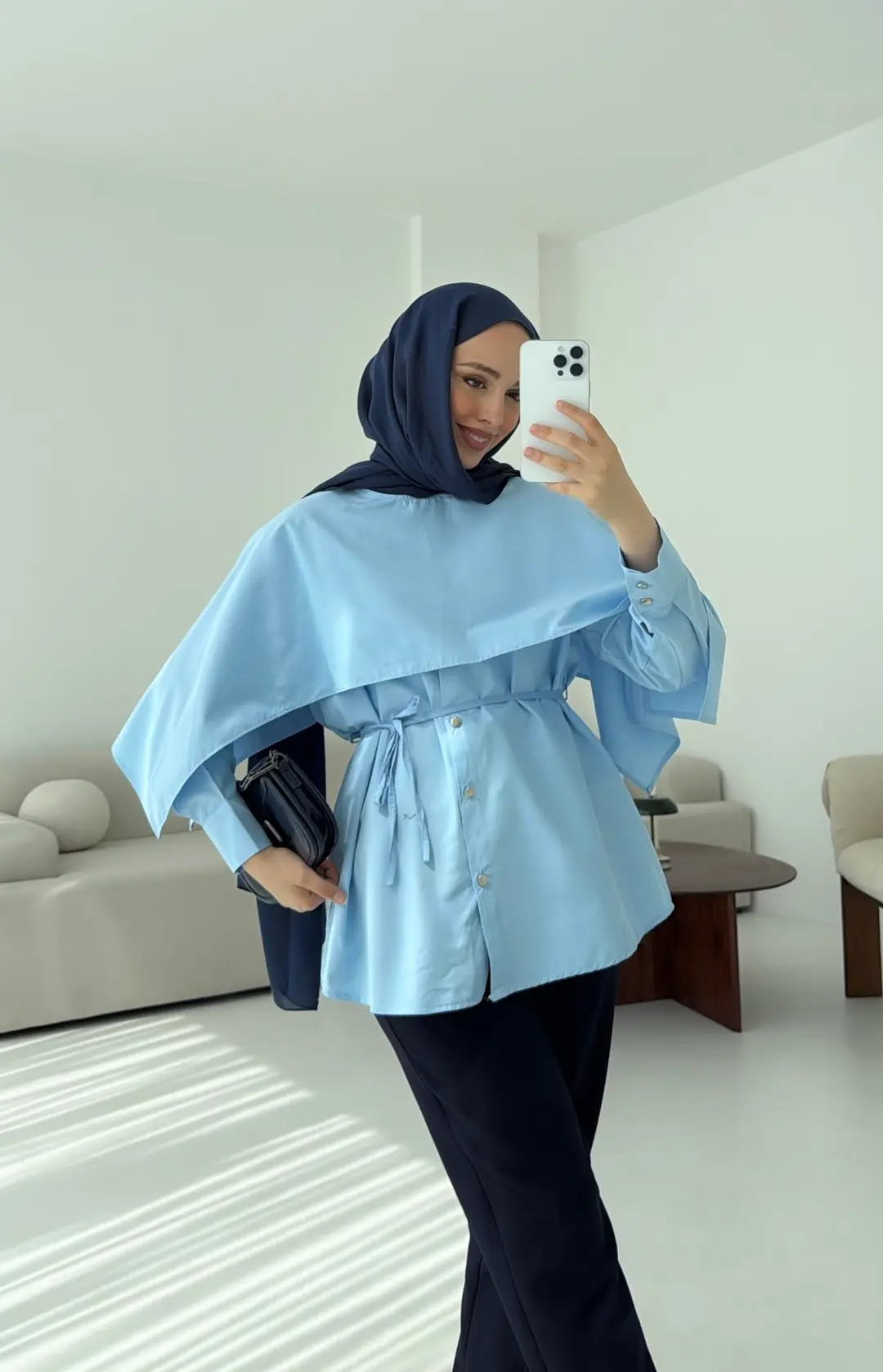 Seyyar Pelerinli Gömlek Mavi