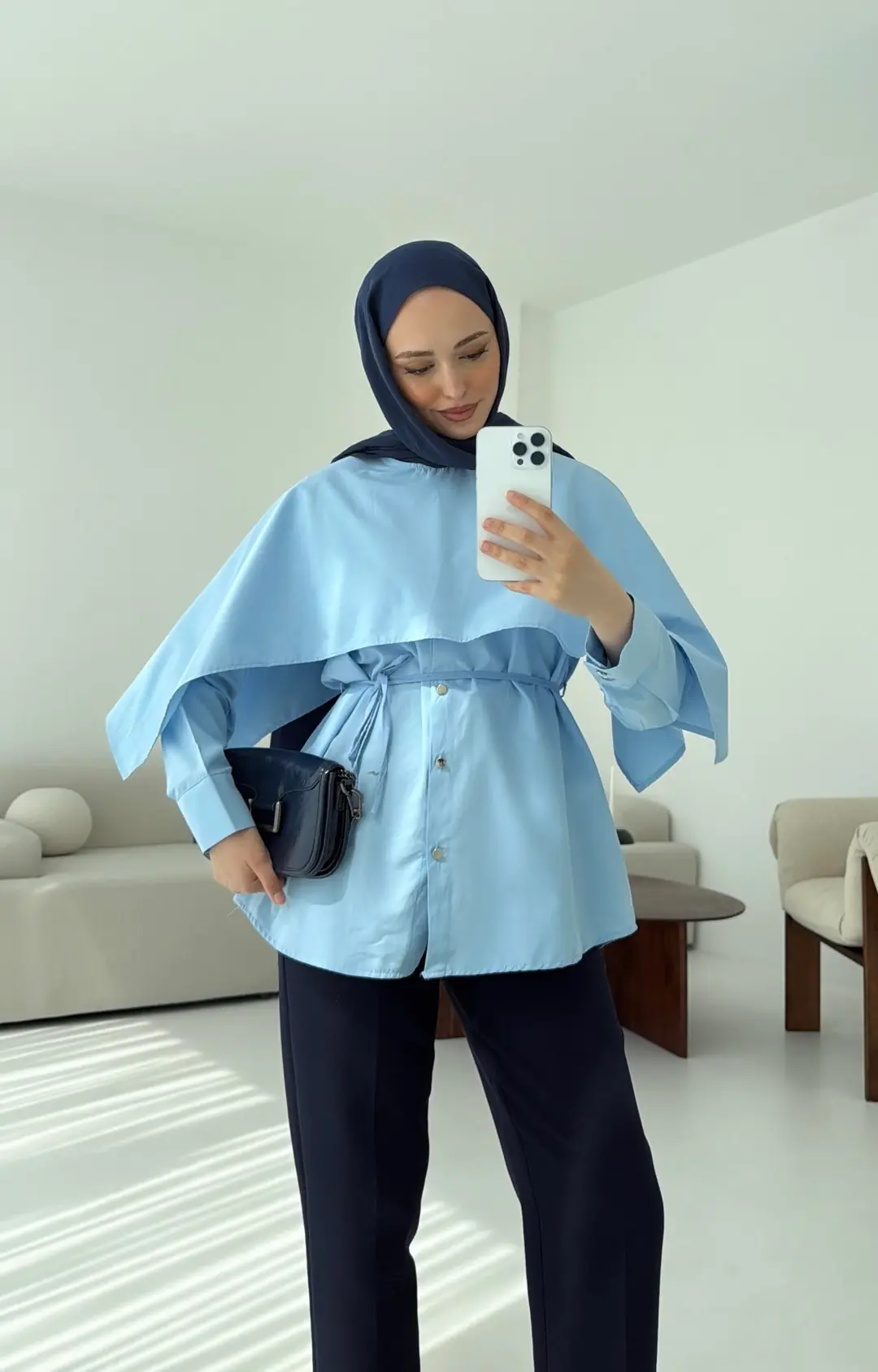 Seyyar Pelerinli Gömlek Mavi - Görsel 3