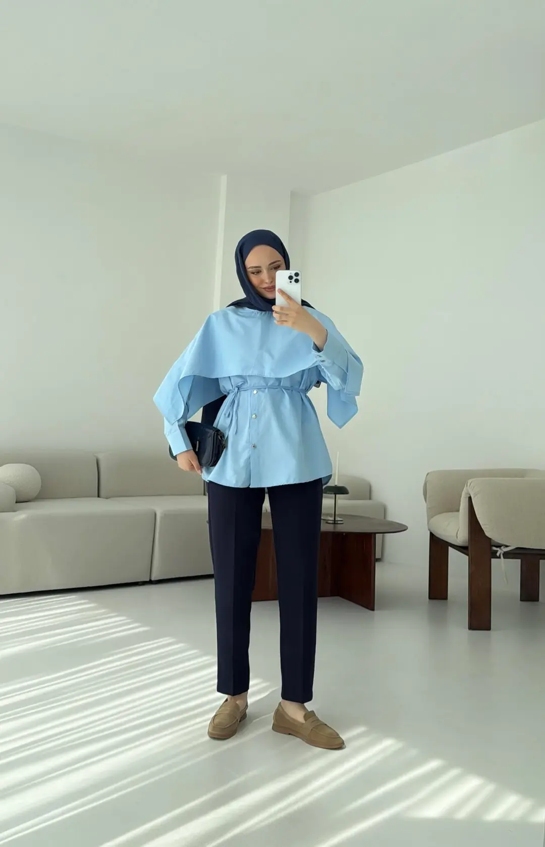 Seyyar Pelerinli Gömlek Mavi - Görsel 4