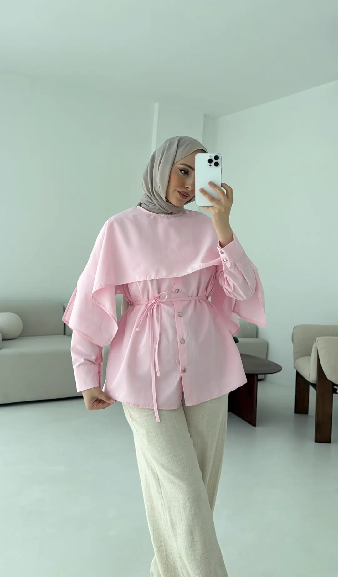 Seyyar Pelerinli Gömlek Pembe - Görsel 5