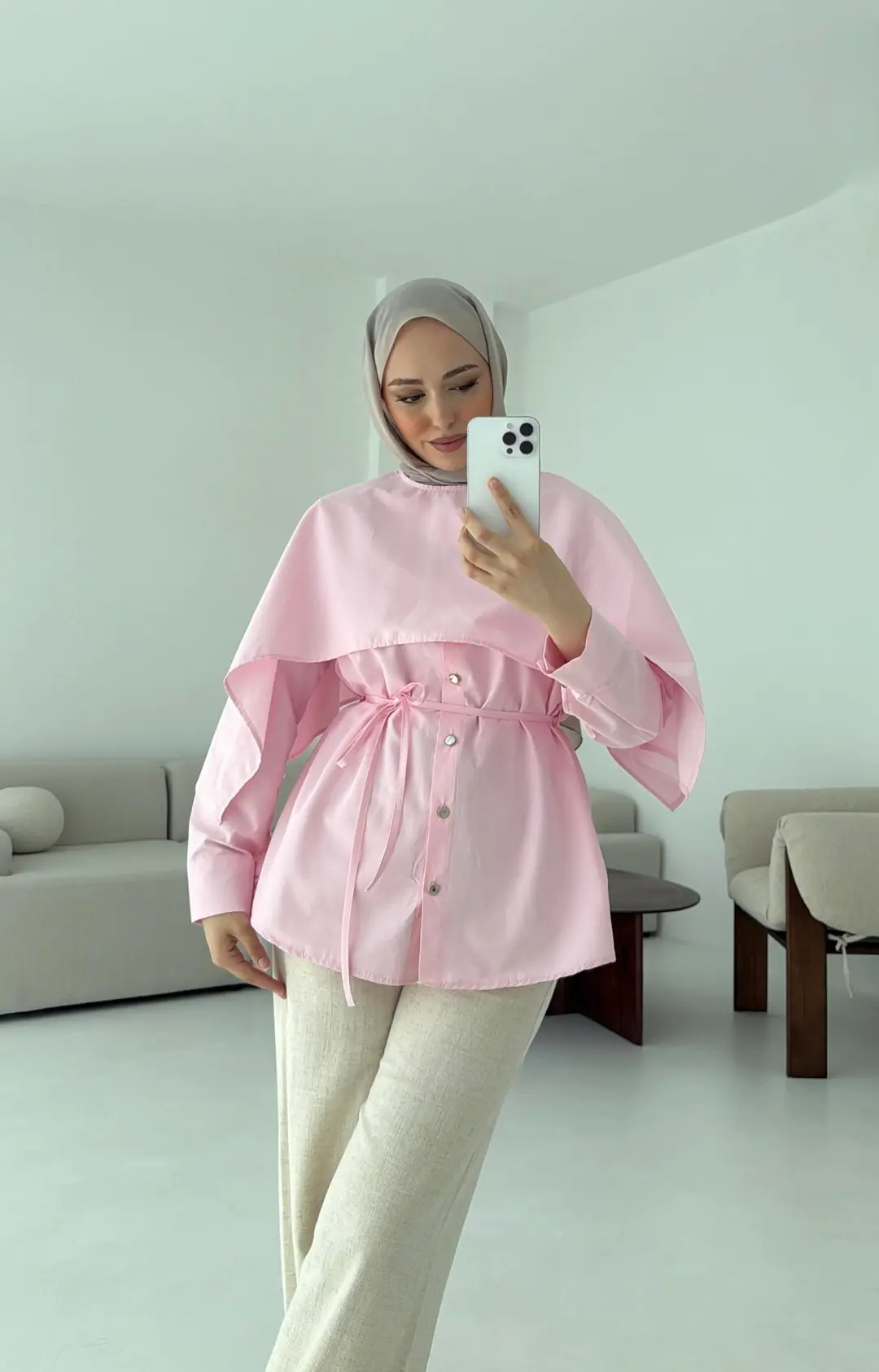 Seyyar Pelerinli Gömlek Pembe - Görsel 6