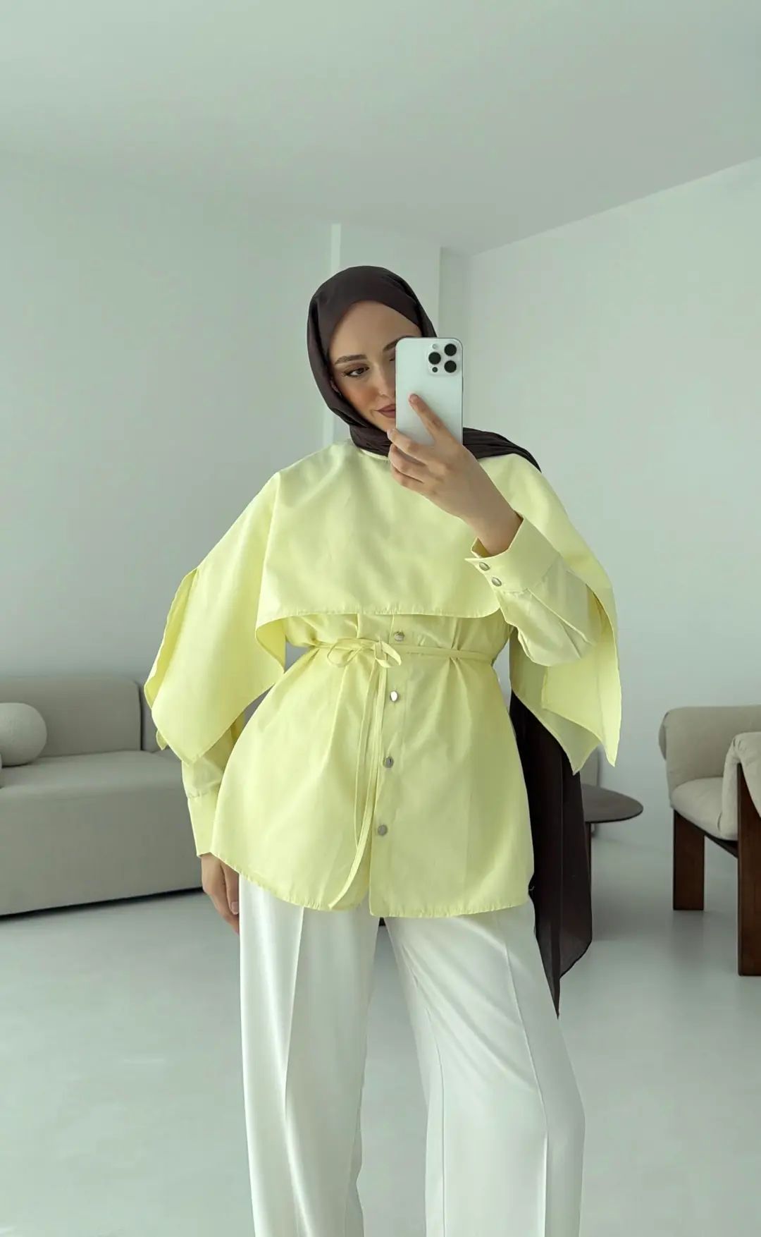 Seyyar Pelerinli Gömlek Sarı - Görsel 6