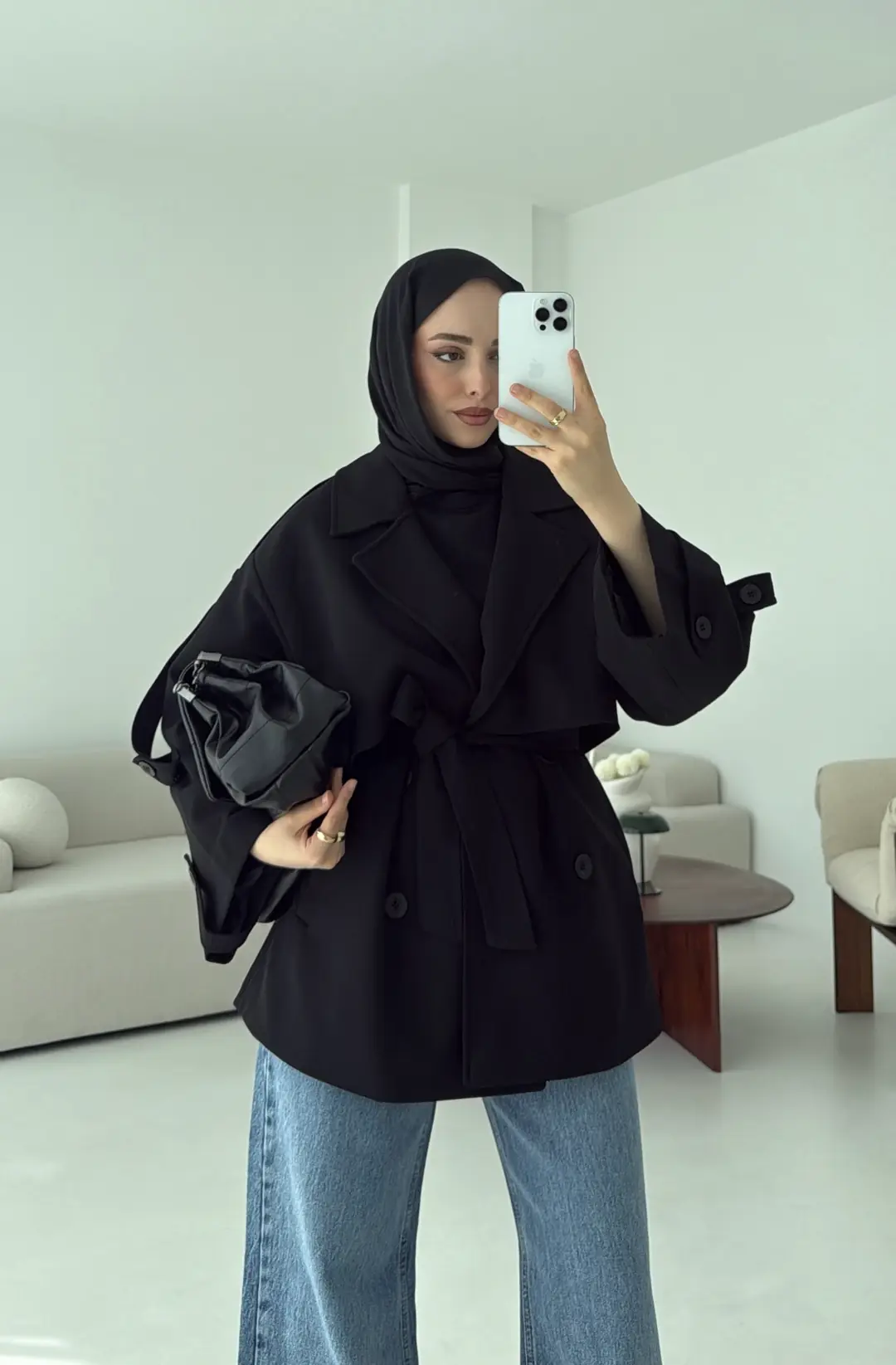 Siyah Bağlamalı Trençkot - Görsel 10