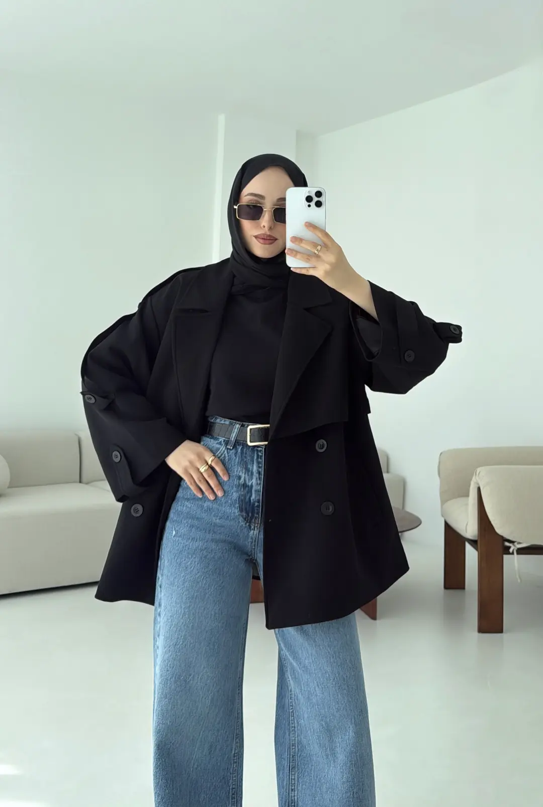 Siyah Bağlamalı Trençkot - Görsel 5