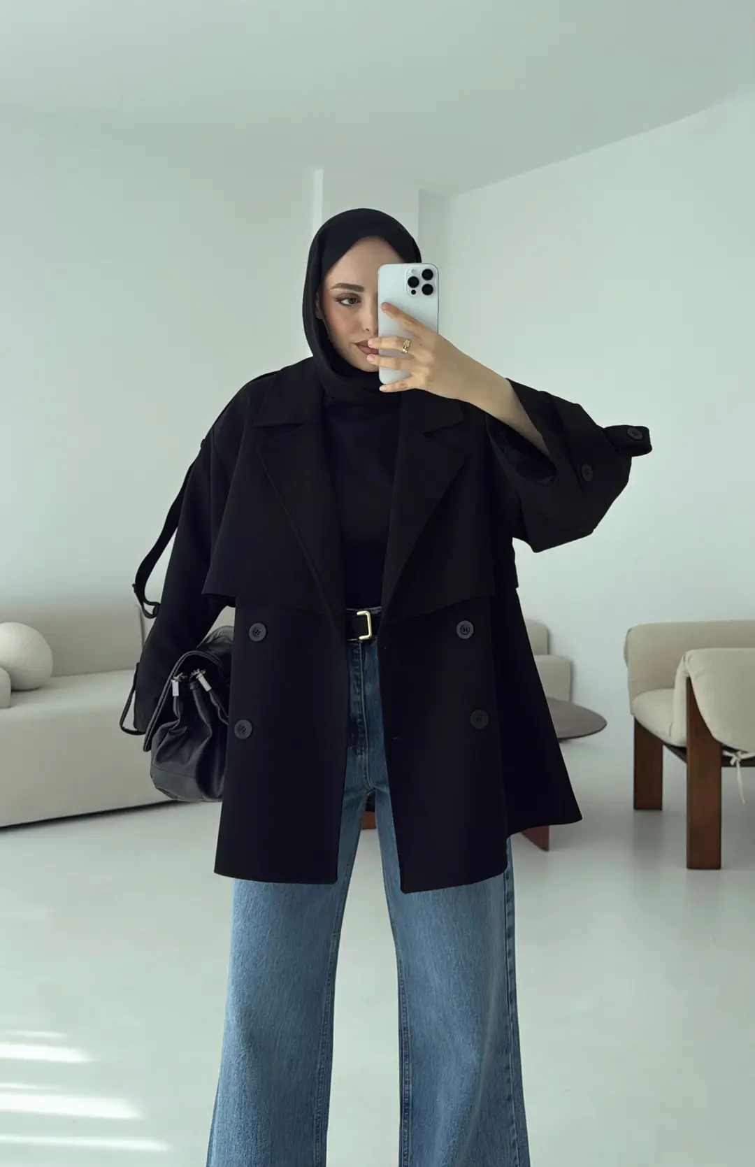 Siyah Bağlamalı Trençkot - Görsel 7