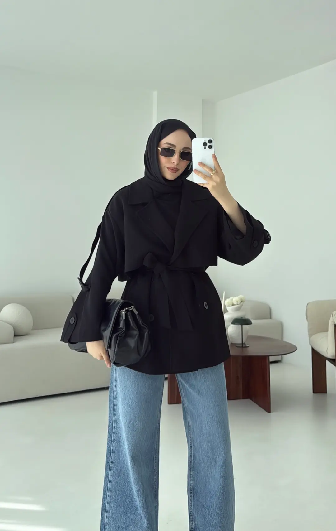 Siyah Bağlamalı Trençkot - Görsel 8